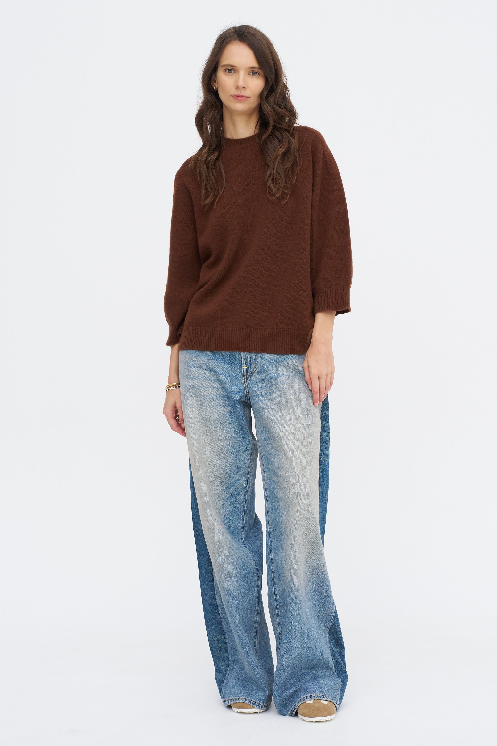 【massnoun】TURTLE DOUBLE SOFT WOOL SHORT JUMPER Sofie D'Hoore Mouse Ycom - Superfine Wool Short Sleeve