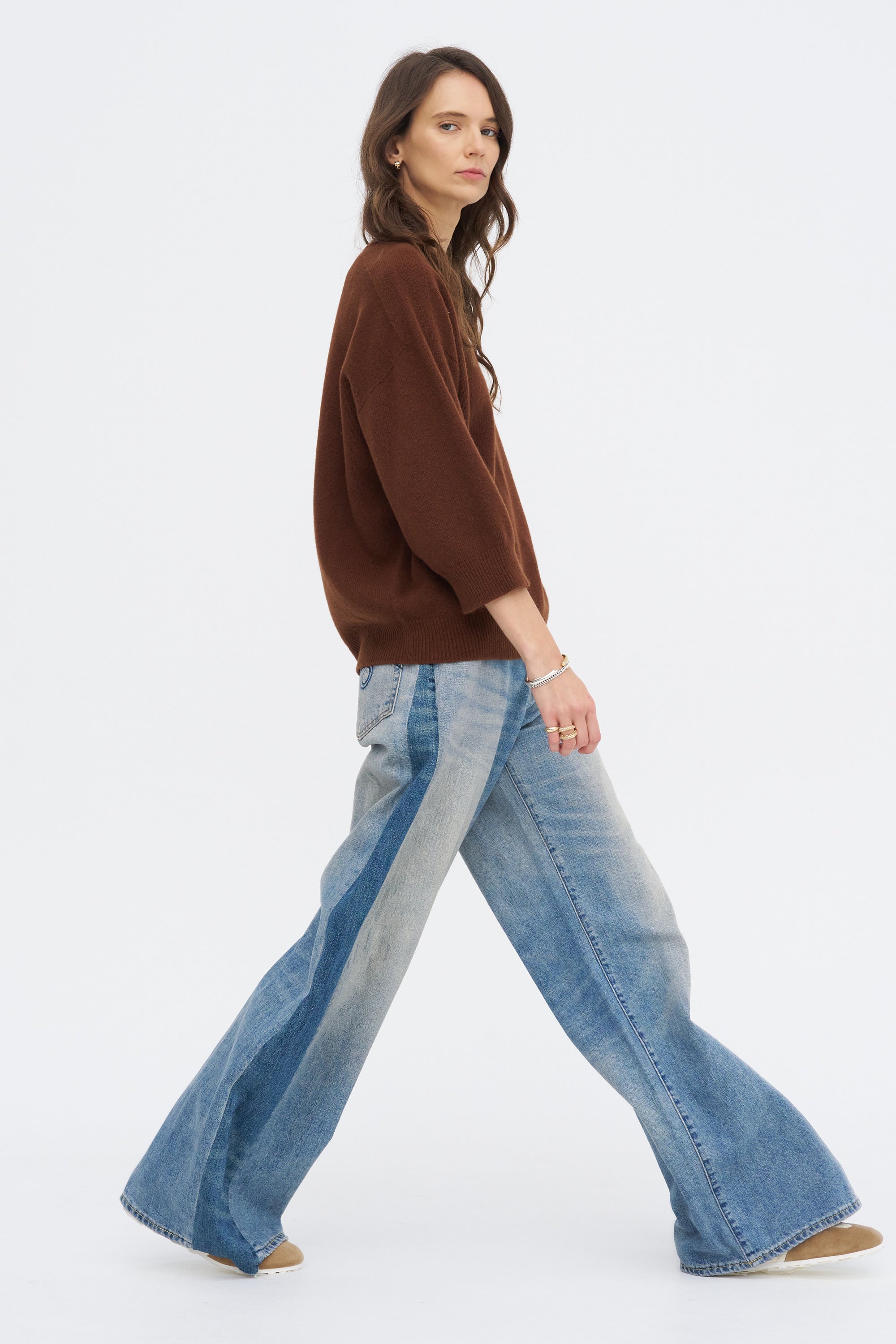 Mouse Ycom - Superfine Wool Short Sleeve Sweater, Chestnut