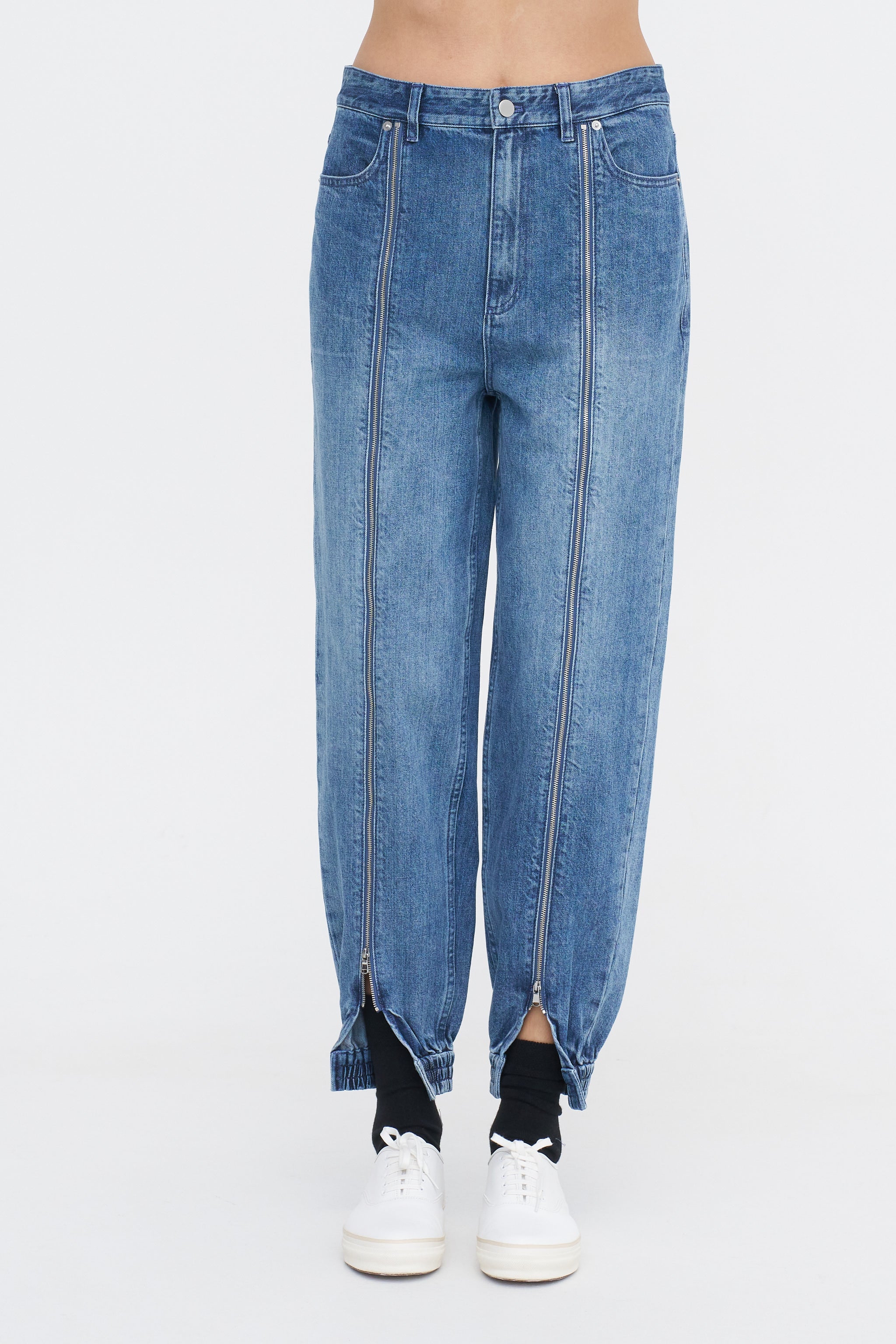 Tibi Zippered Denim Jogger - Regular, Classic Blue – Kick Pleat