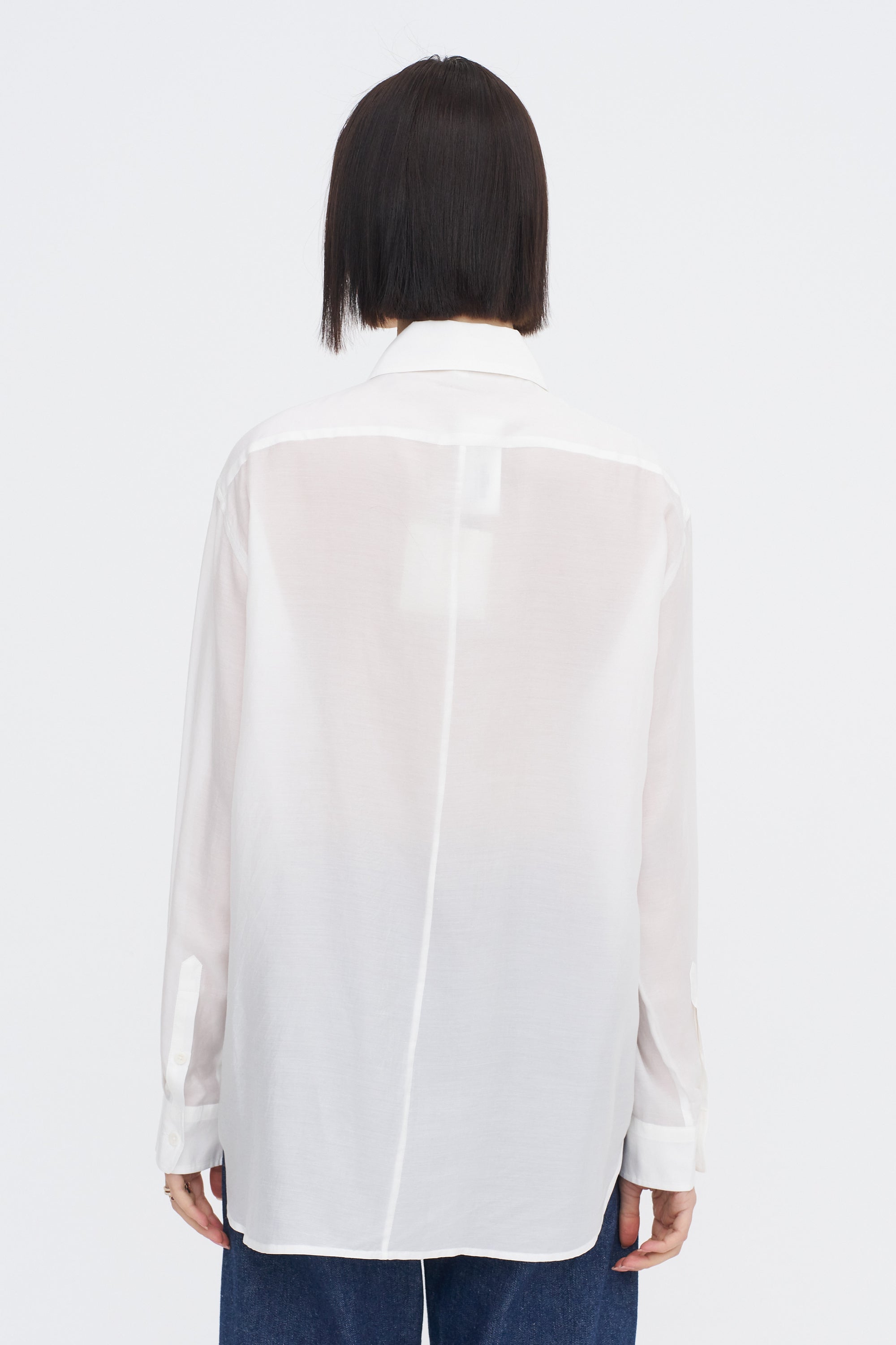 Silk Voile Easy Pintucked Shirt, Ivory