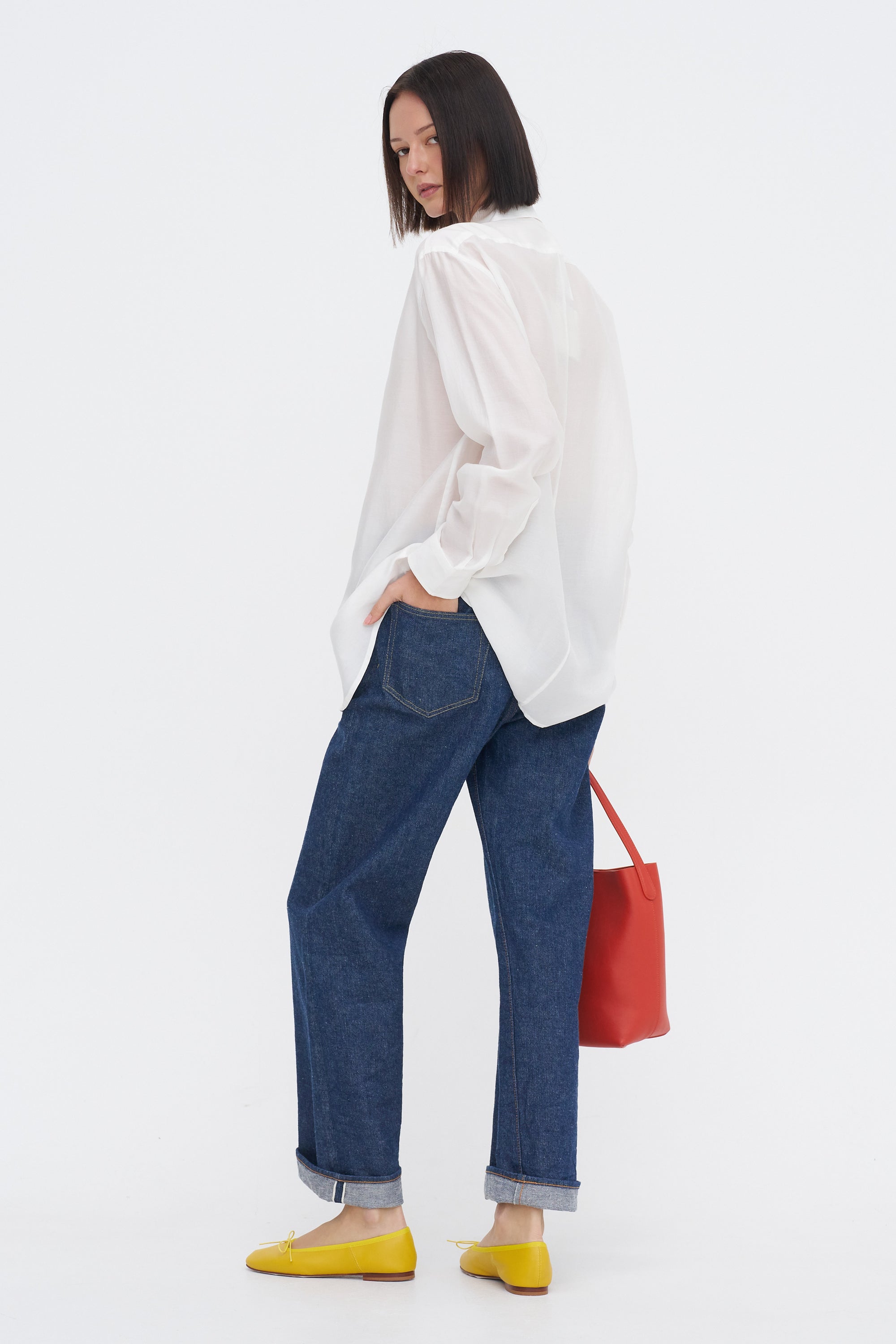 Silk Voile Easy Pintucked Shirt, Ivory