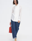 Silk Voile Easy Pintucked Shirt, Ivory