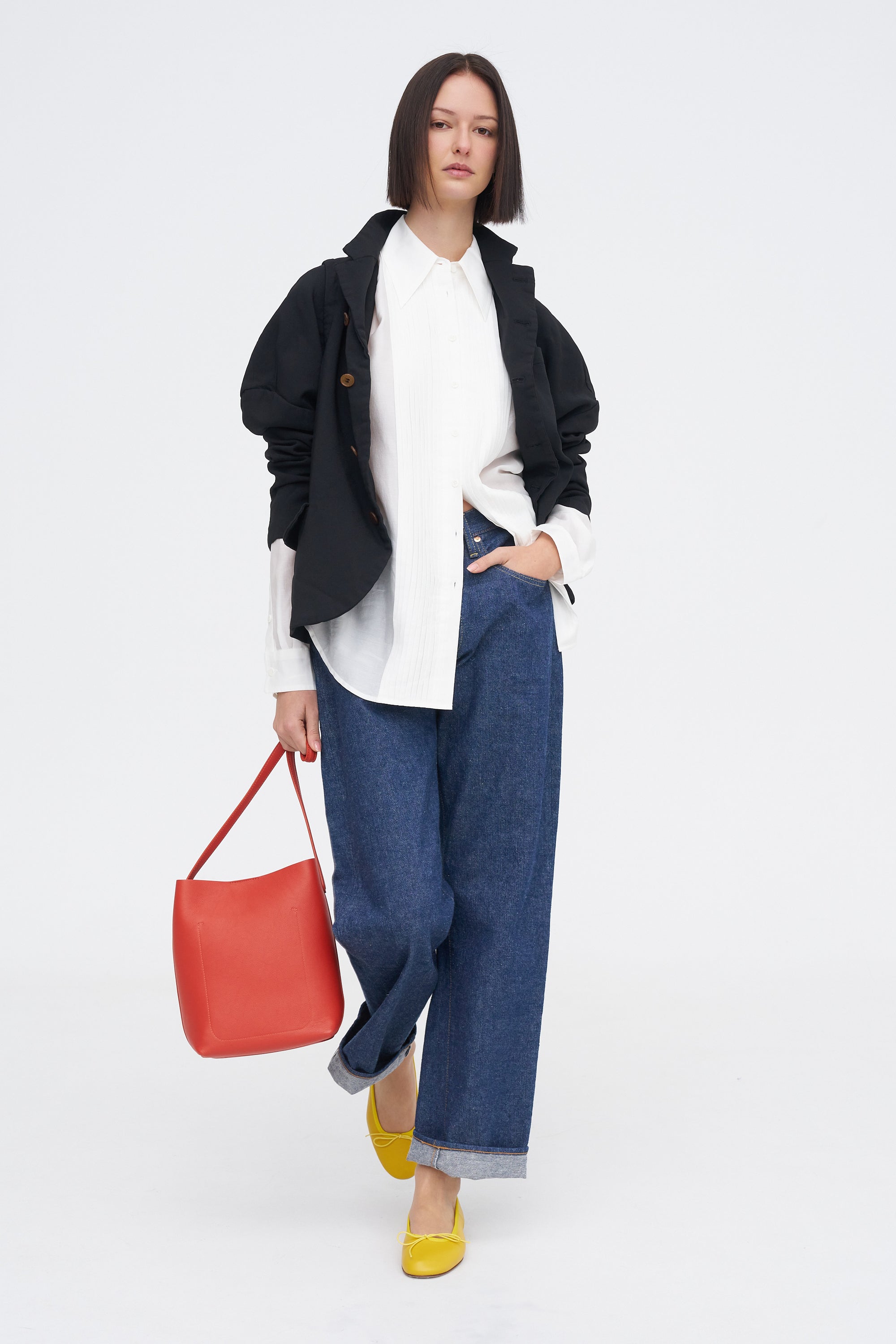 Silk Voile Easy Pintucked Shirt, Ivory