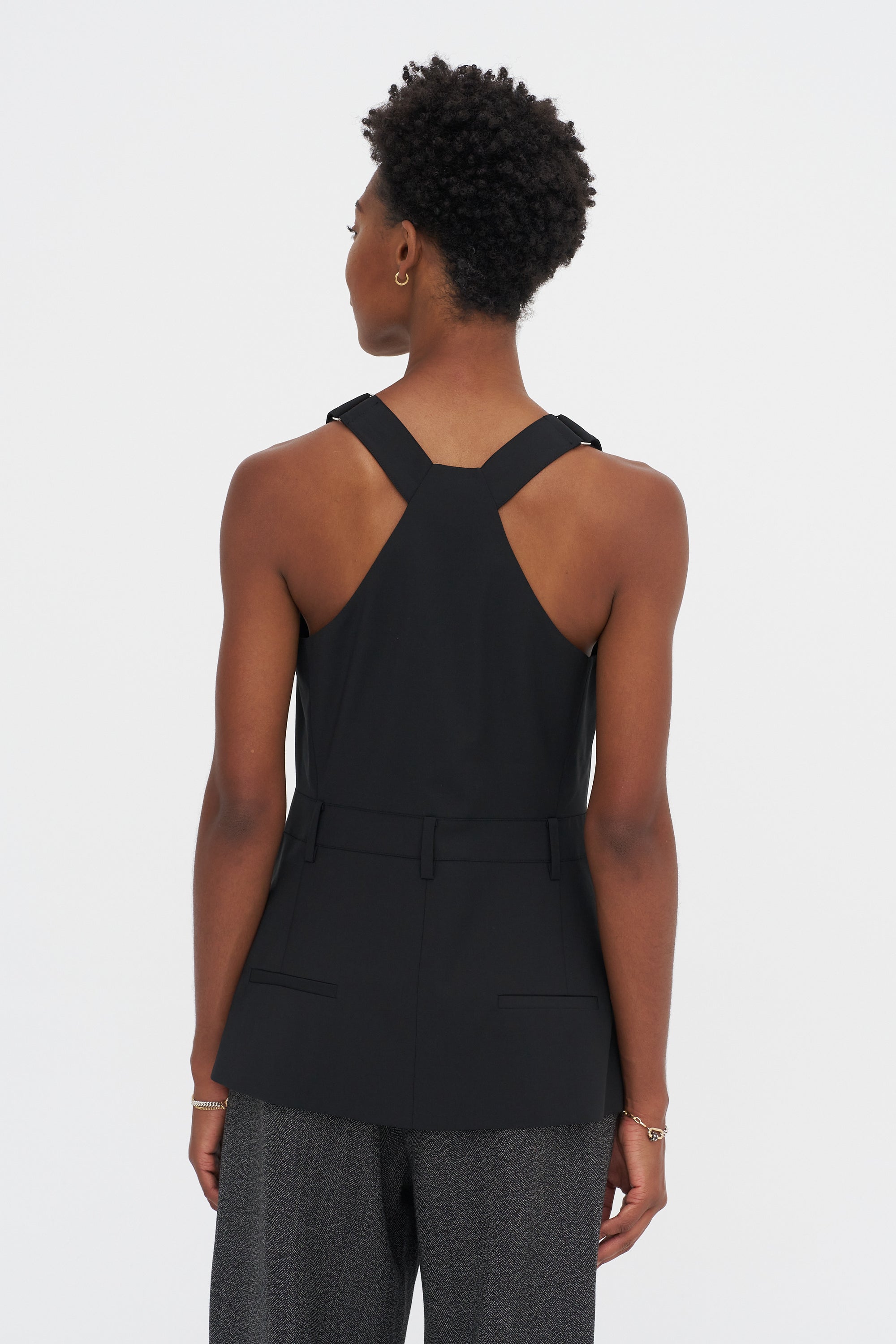 Recycled Tropical Wool Overall Top, Black
