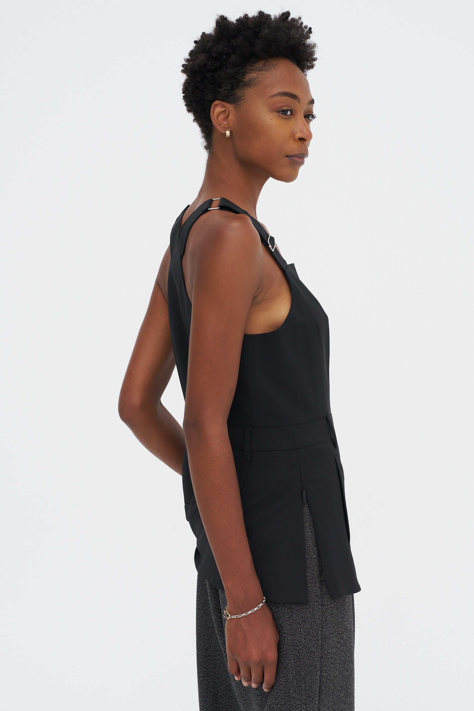 Recycled Tropical Wool Overall Top, Black