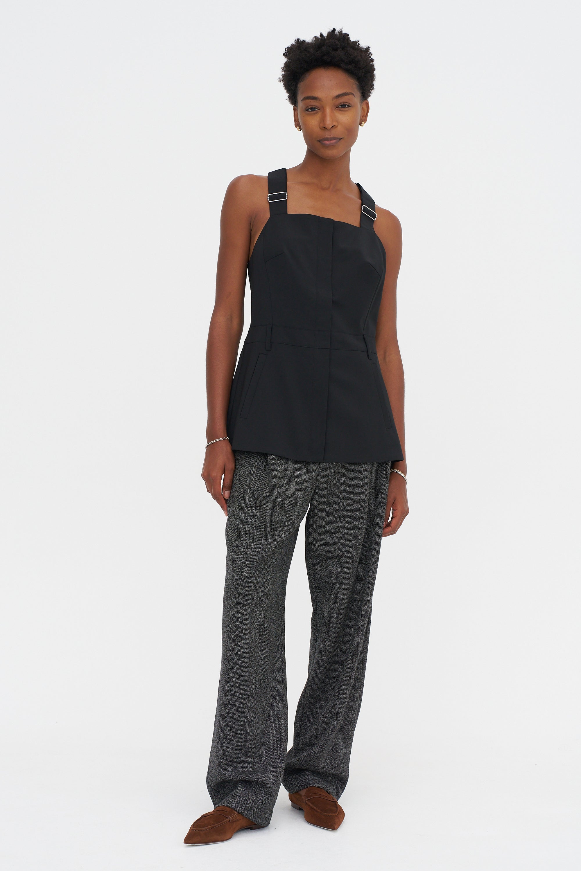 Recycled Tropical Wool Overall Top, Black