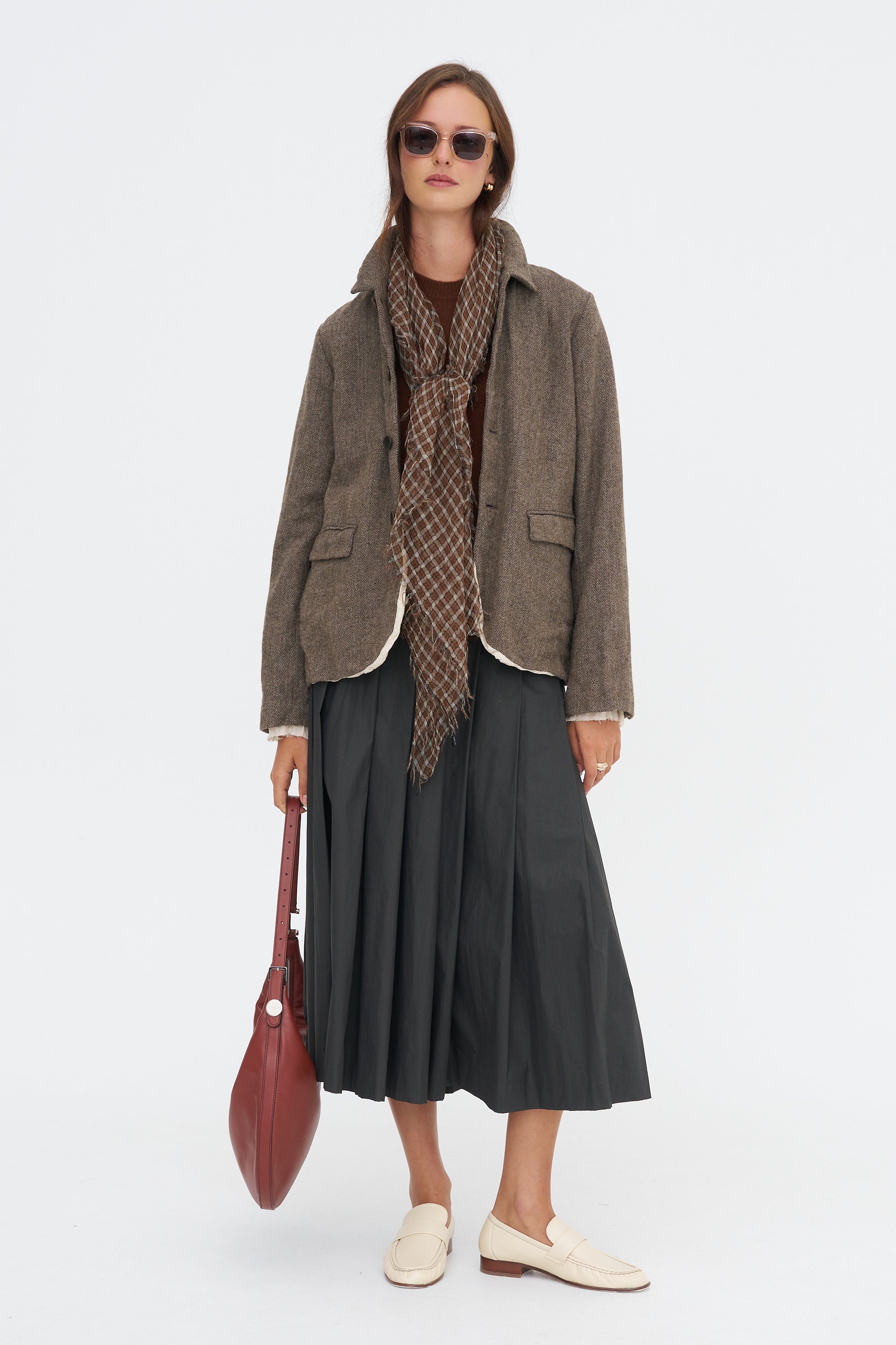 Eco Wool Herringbone Short Jacket, Beige