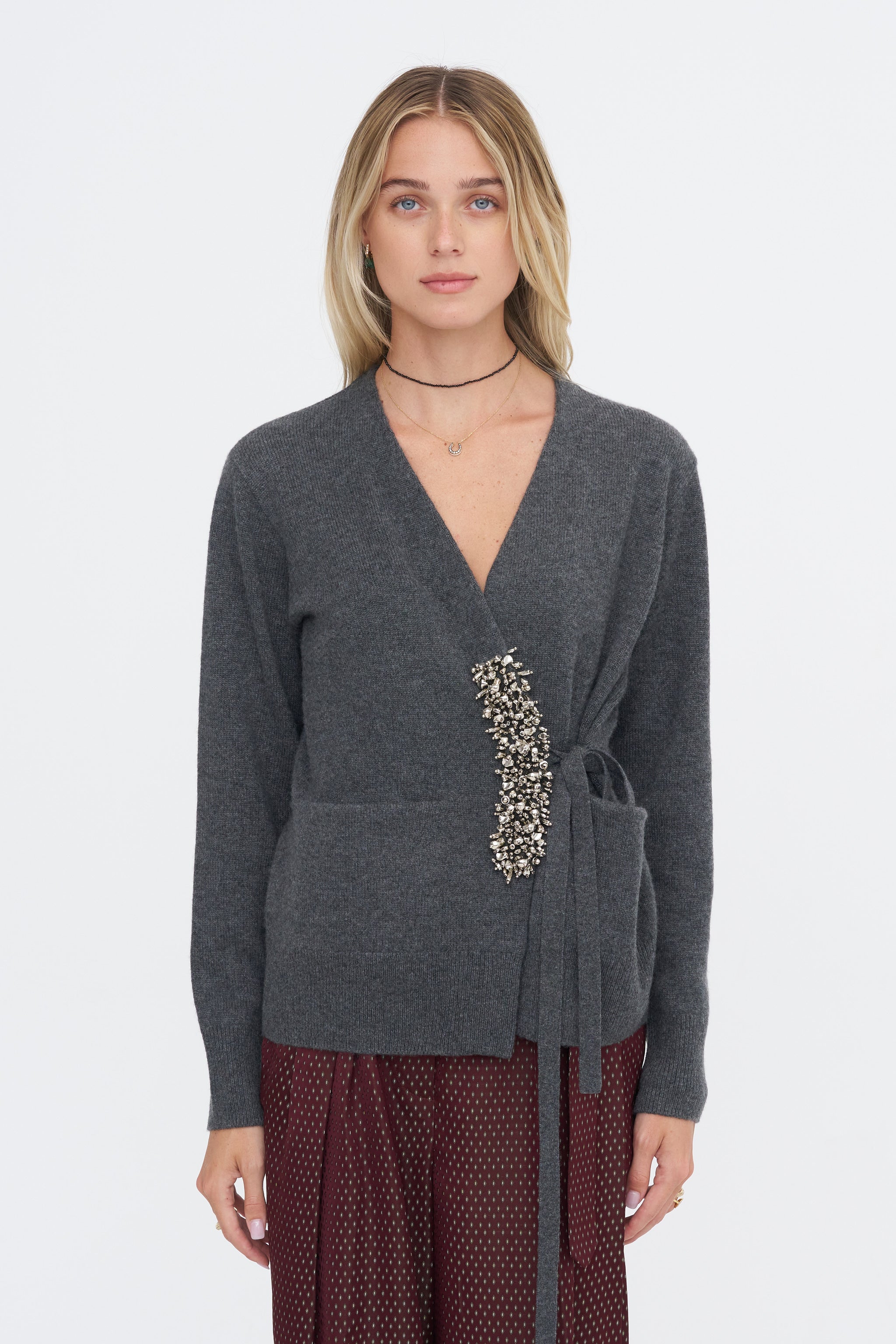 DRIES VAN NOTEN MIXダークグレーカーディガン　ボクシー M Dries Van Noten Embellished Cardigan, Dark Grey – Kick Pleat