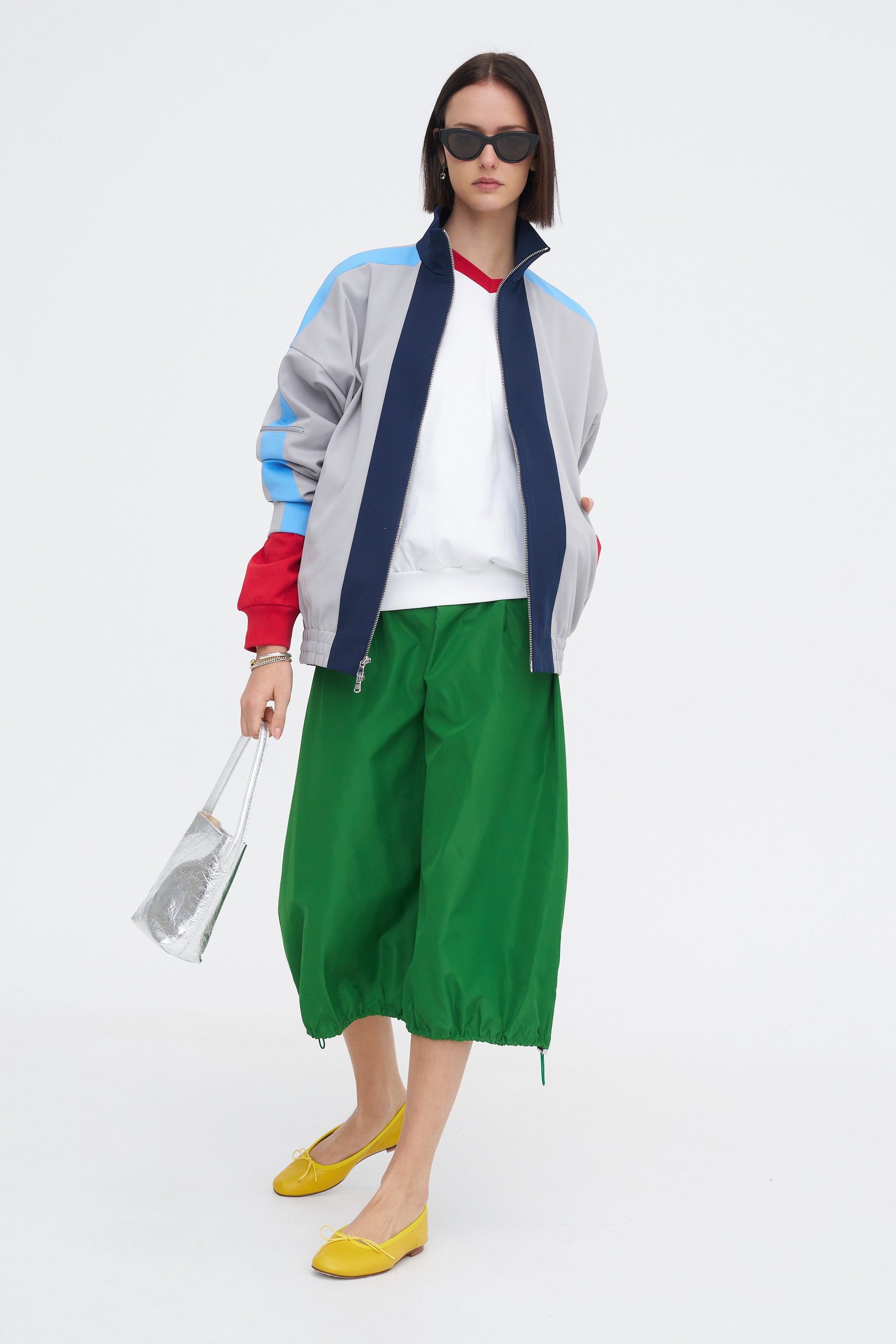 Compact Tech Knit Bomber, Light Grey Multi