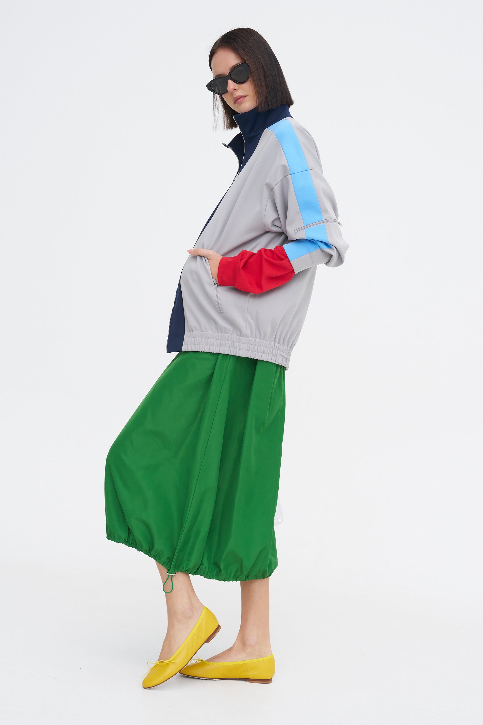 Compact Tech Knit Bomber, Light Grey Multi