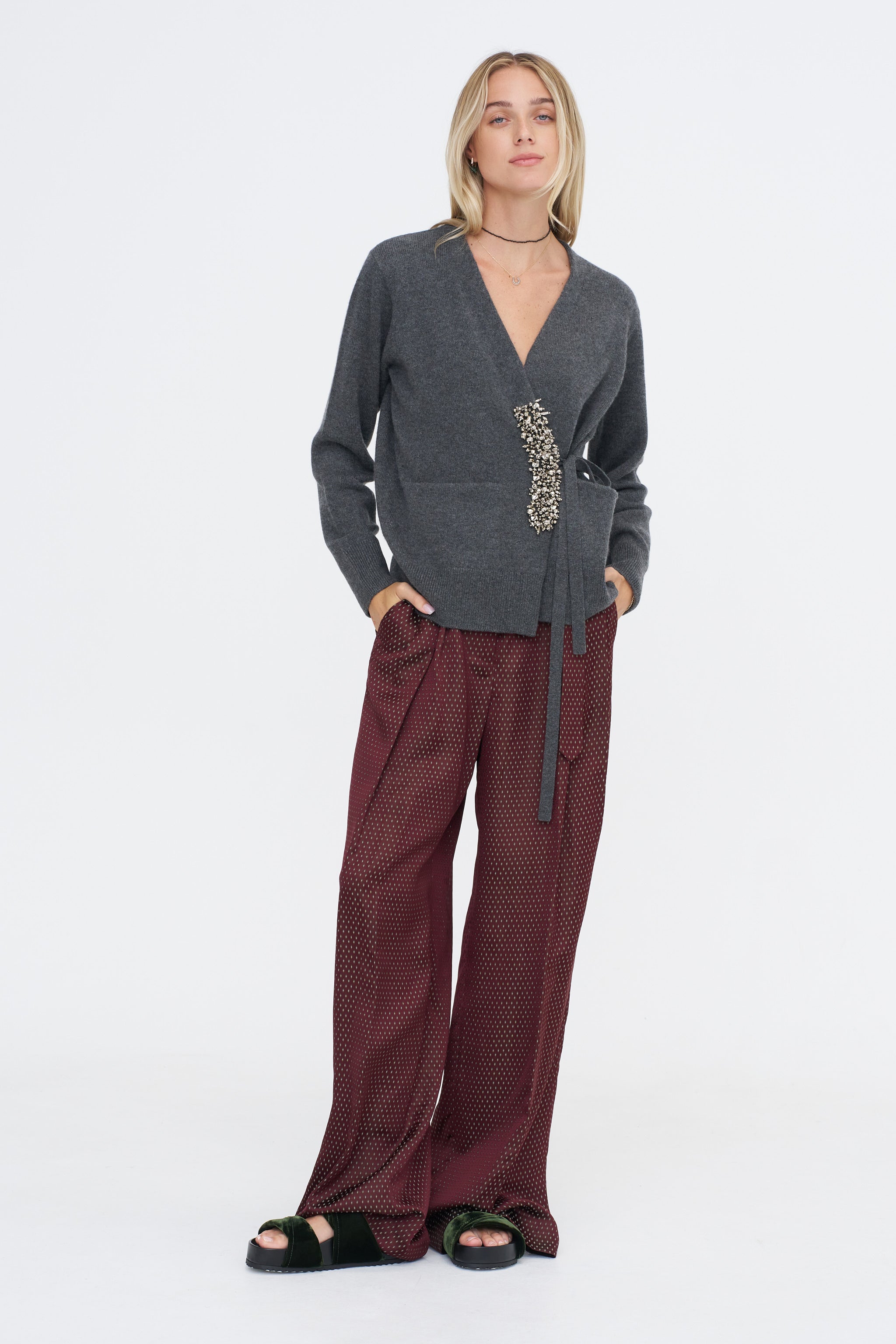 DRIES VAN NOTEN MIXダークグレーカーディガン　ボクシー M Dries Van Noten Embellished Cardigan, Dark Grey – Kick Pleat