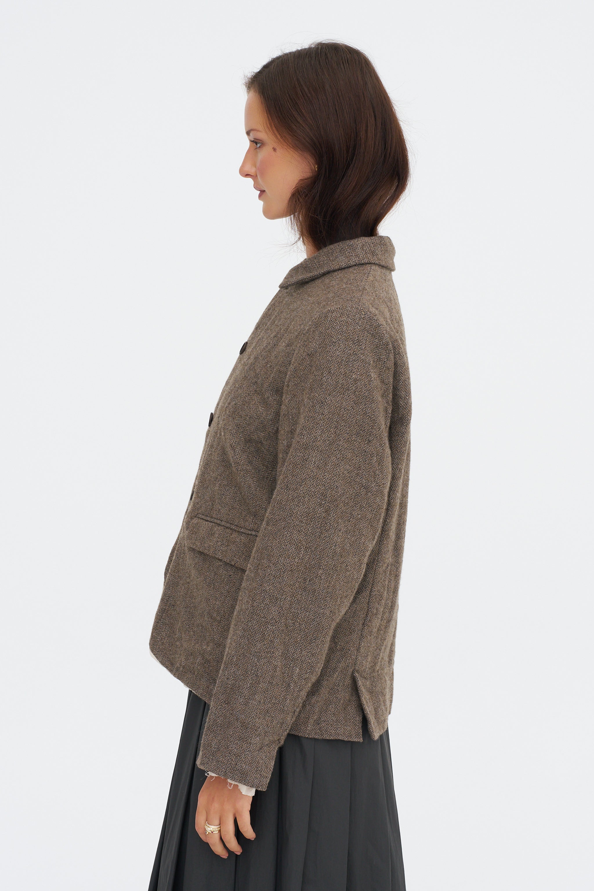 Eco Wool Herringbone Short Jacket, Beige – Kick Pleat
