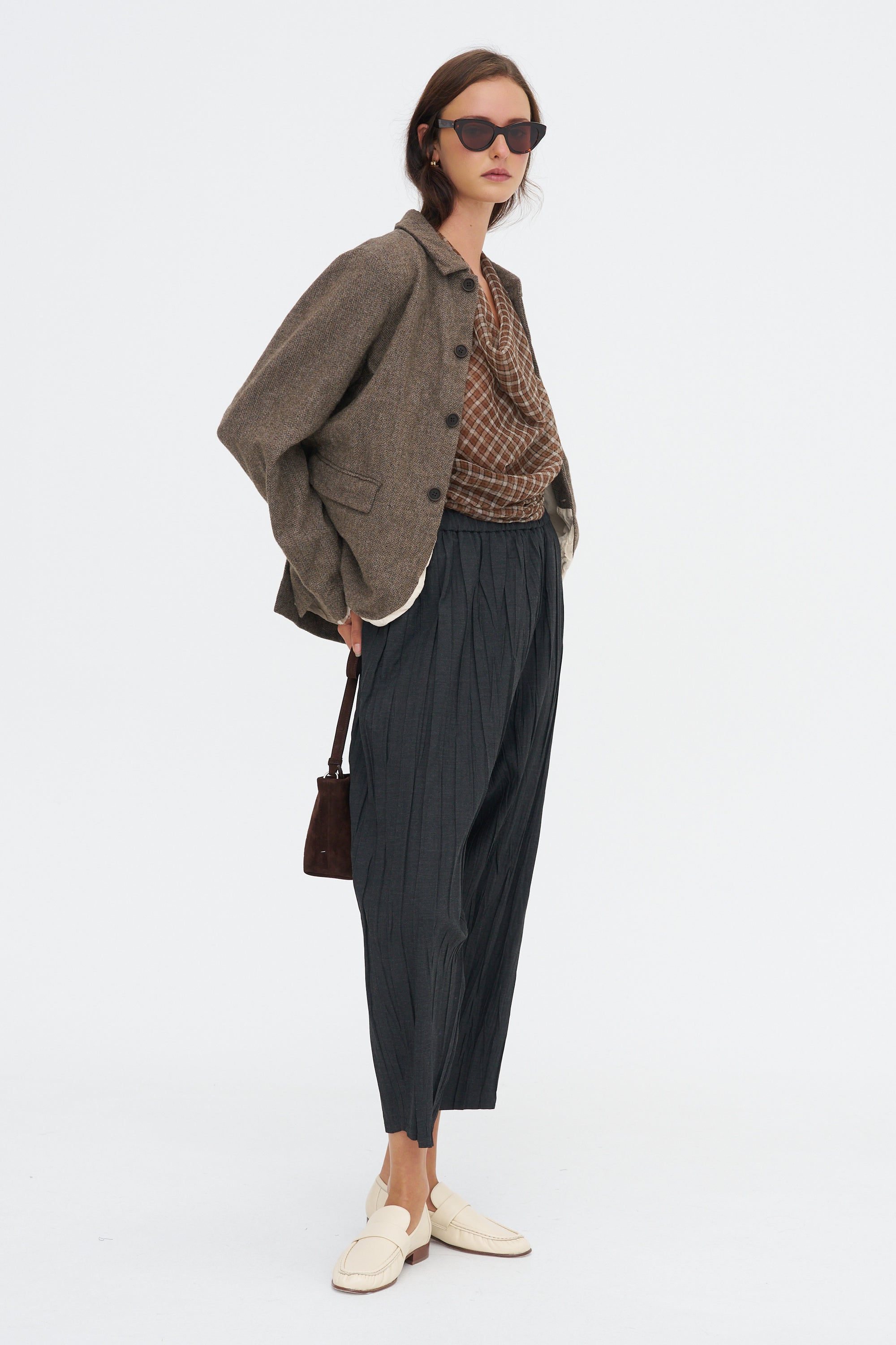 Cashmere Feather Yarn Dyed Classic Check Stole,	Brown