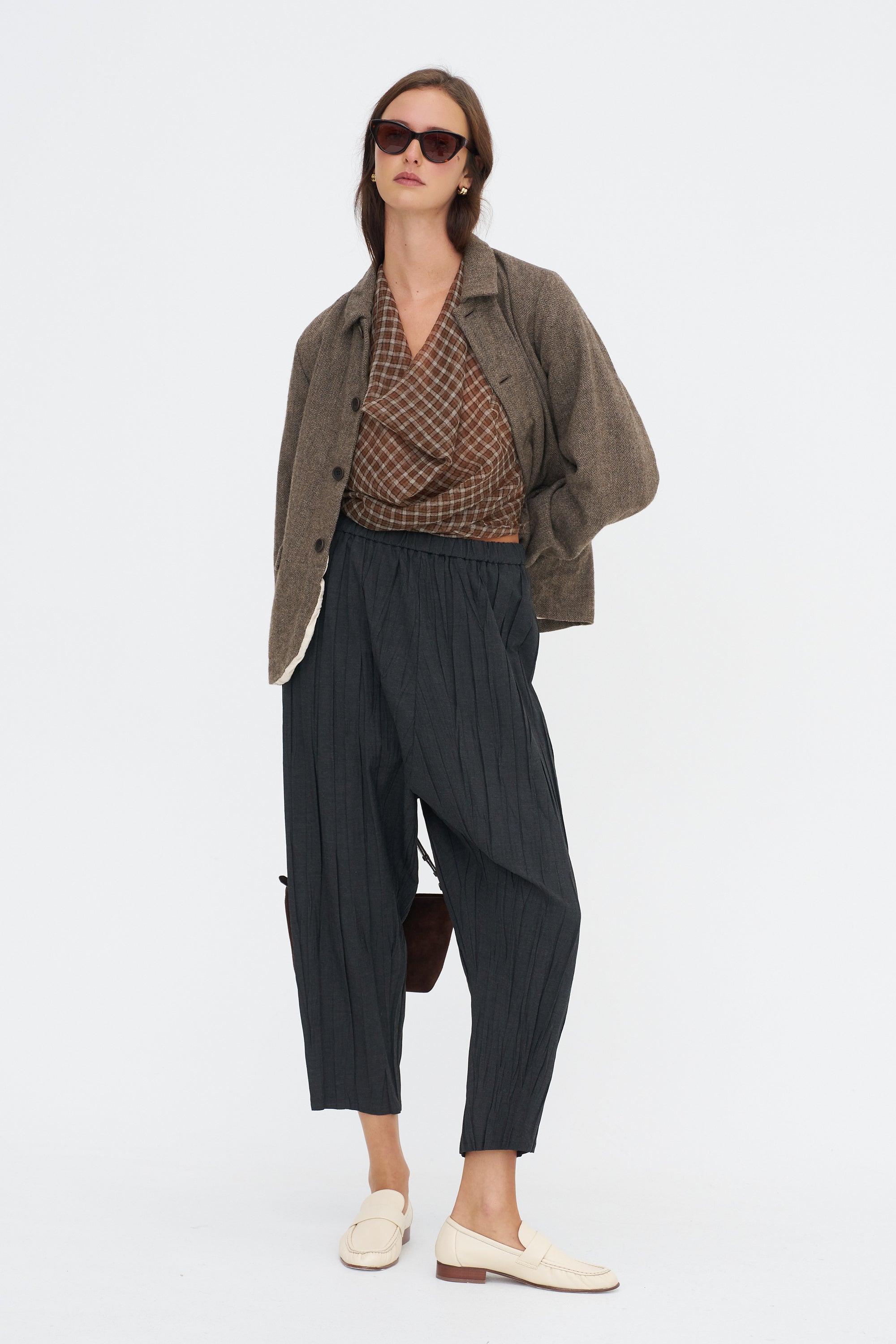 Cashmere Feather Yarn Dyed Classic Check Stole,	Brown