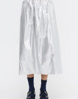 Metallic Nylon Pull On Full Skirt, Silver
