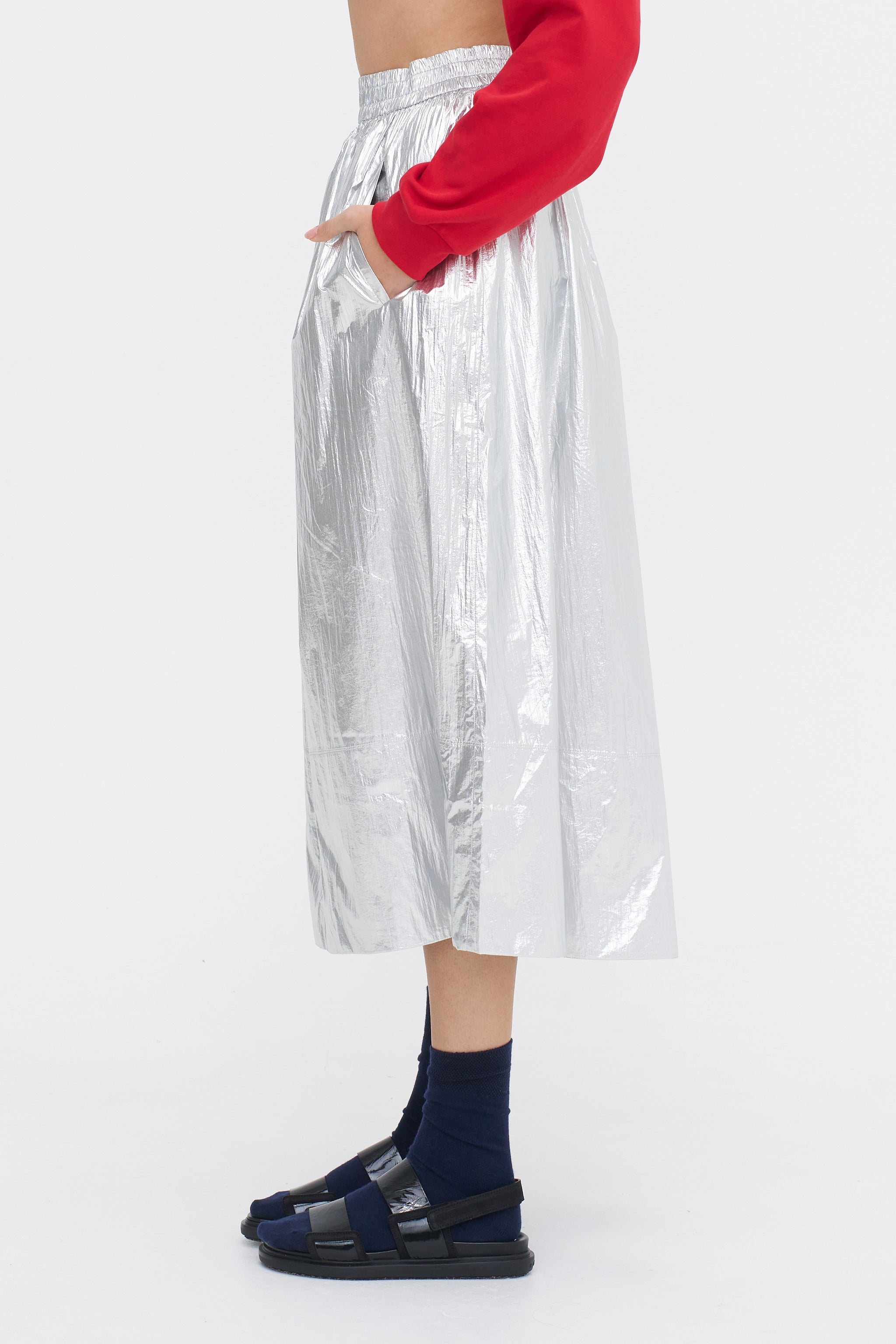 Tibi Metallic Nylon Pull On Full Skirt, Silver – Kick Pleat