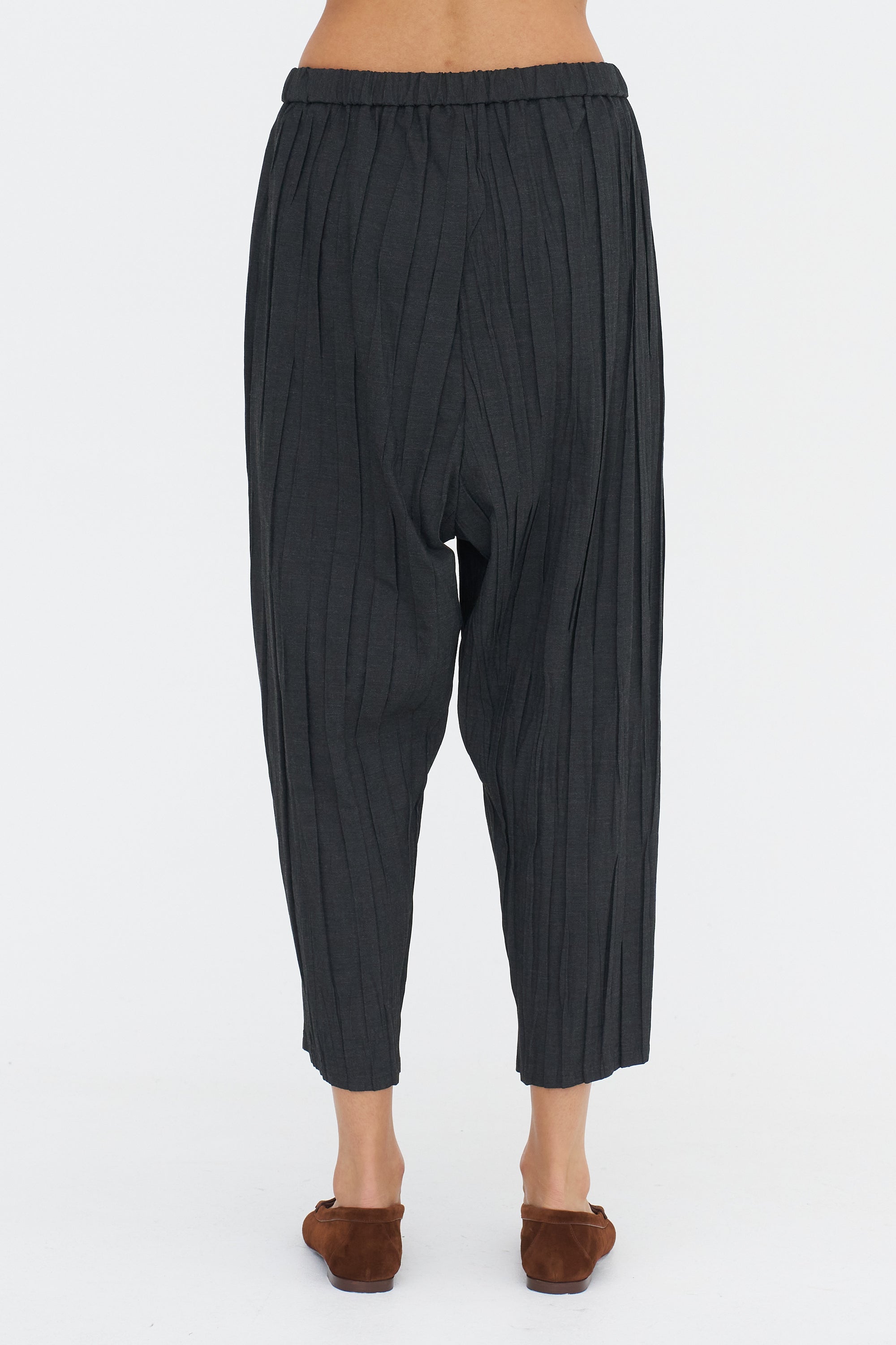 Stretch Pleated Pants, Charcoal