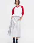 Metallic Nylon Pull On Full Skirt, Silver