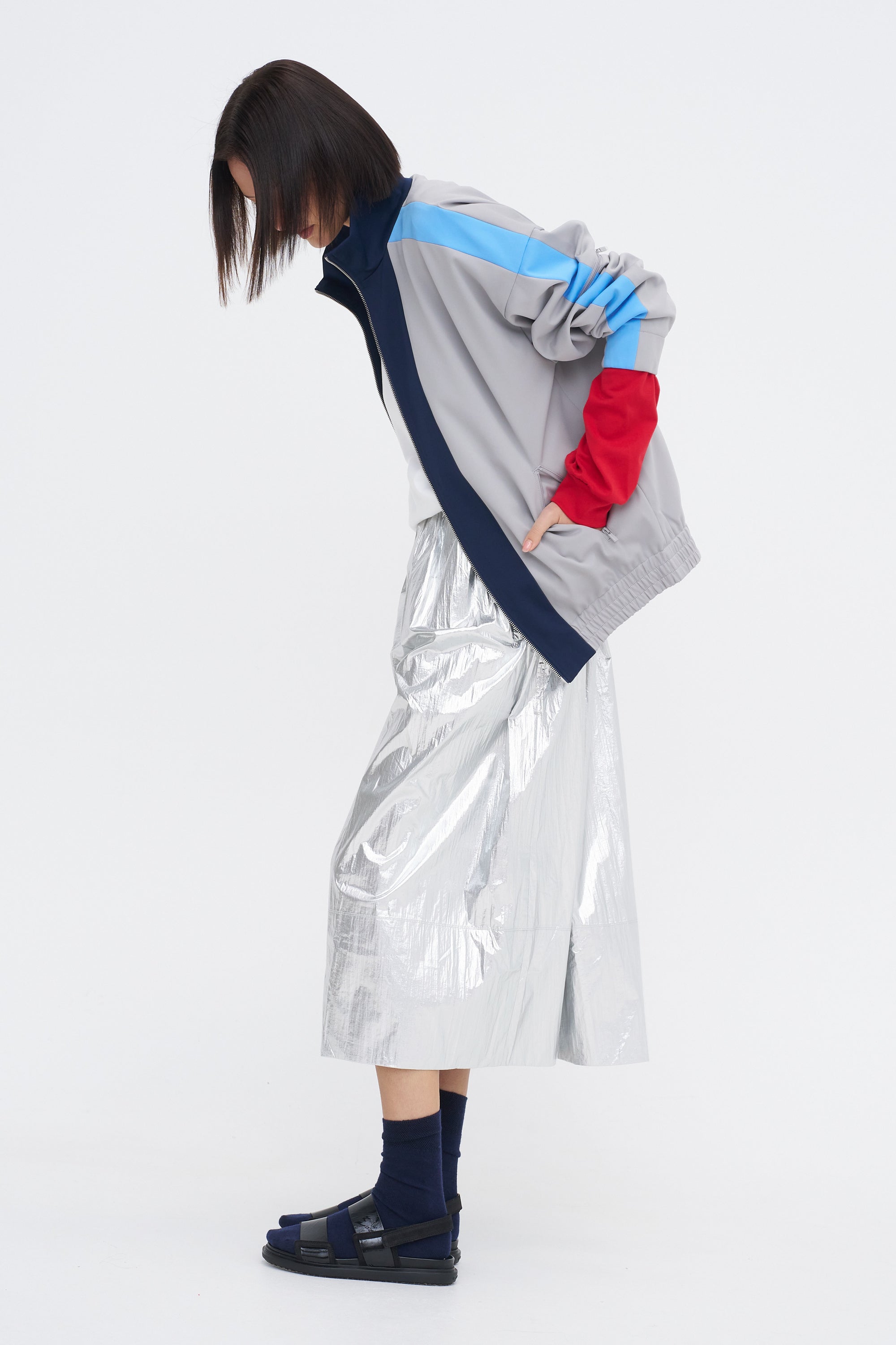 Metallic Nylon Pull On Full Skirt, Silver