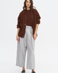 Belted Wide Leg Crop, Grey Chambray