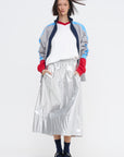 Metallic Nylon Pull On Full Skirt, Silver