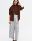 Belted Wide Leg Crop, Grey Chambray