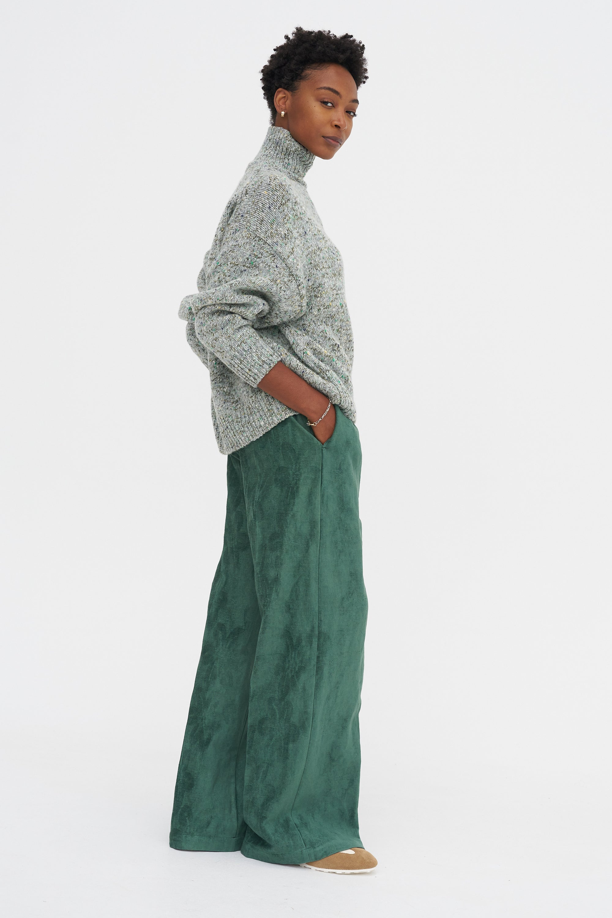 Pasha - Elastic Waist Pants, Pine