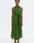 Moss Silk Chiffon Dress, Moss & Black