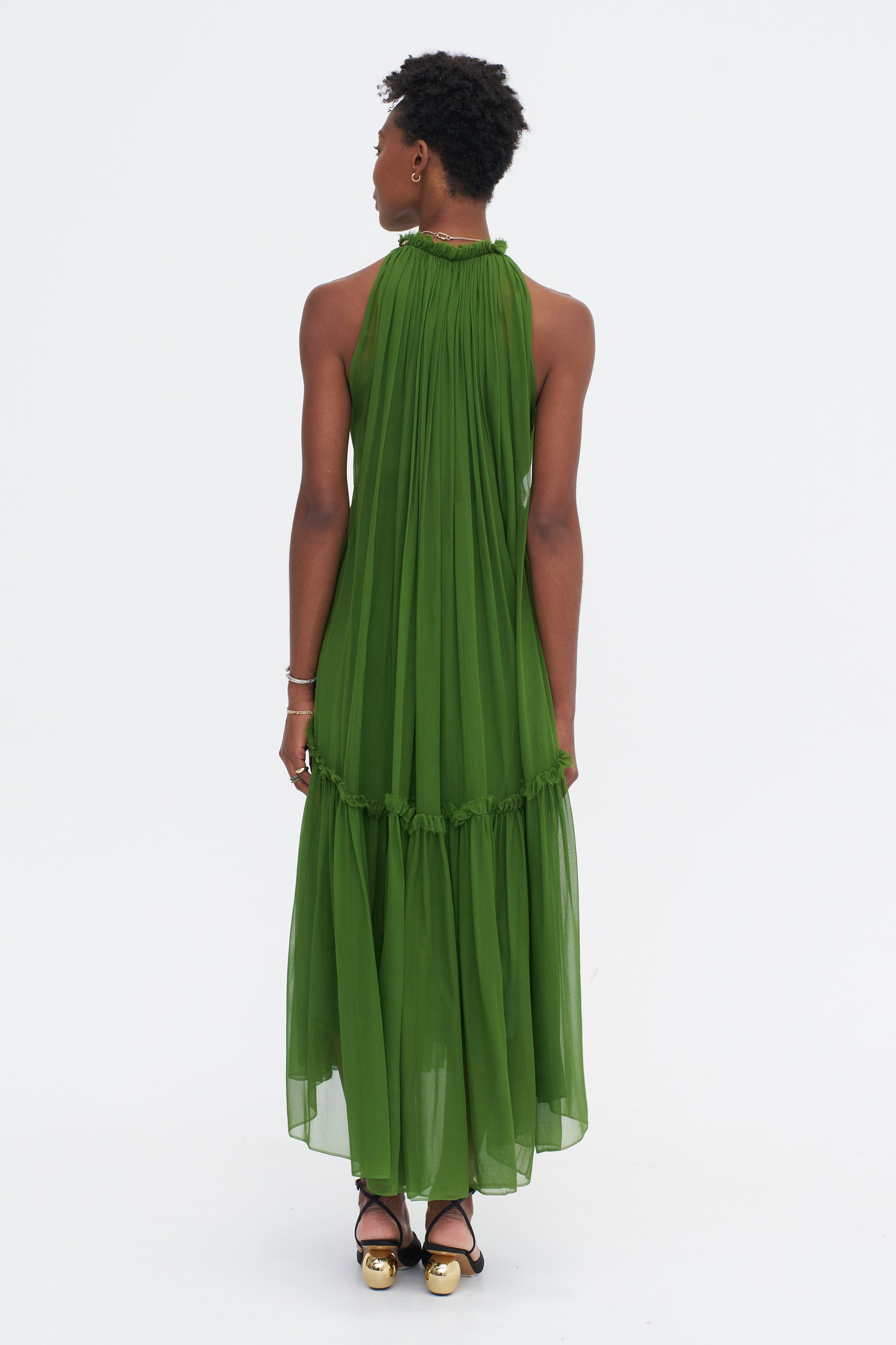 Moss Silk Chiffon Dress, Moss &amp; Black