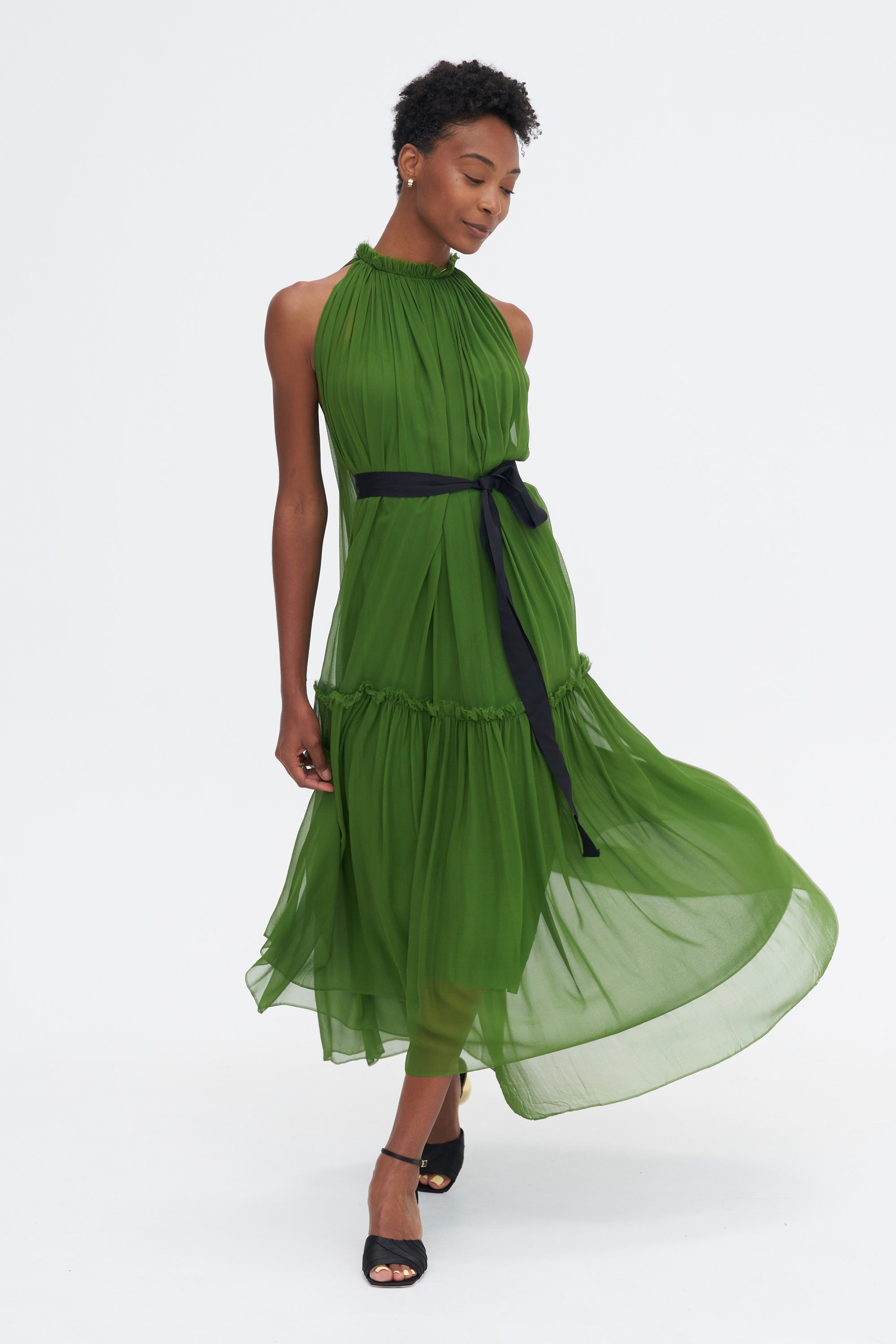 Moss Silk Chiffon Dress, Moss &amp; Black
