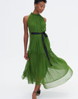 Moss Silk Chiffon Dress, Moss & Black