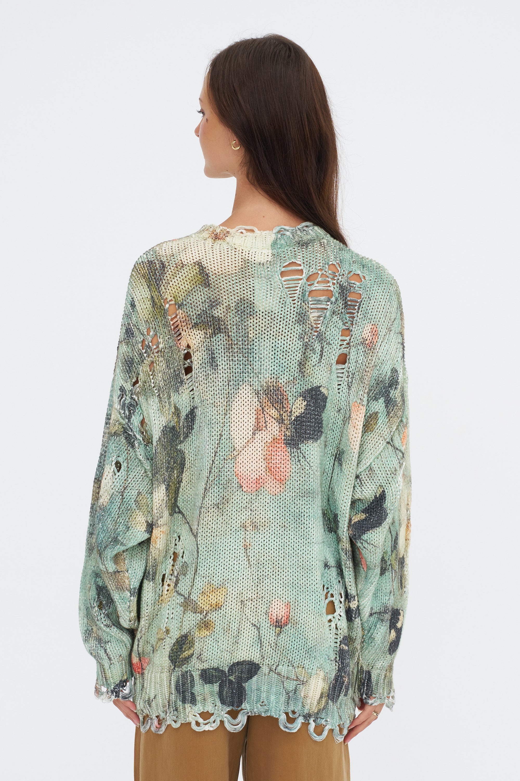 Printed Oversized Sweater, Turquoise Floral