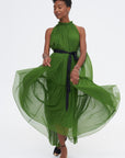 Moss Silk Chiffon Dress, Moss & Black