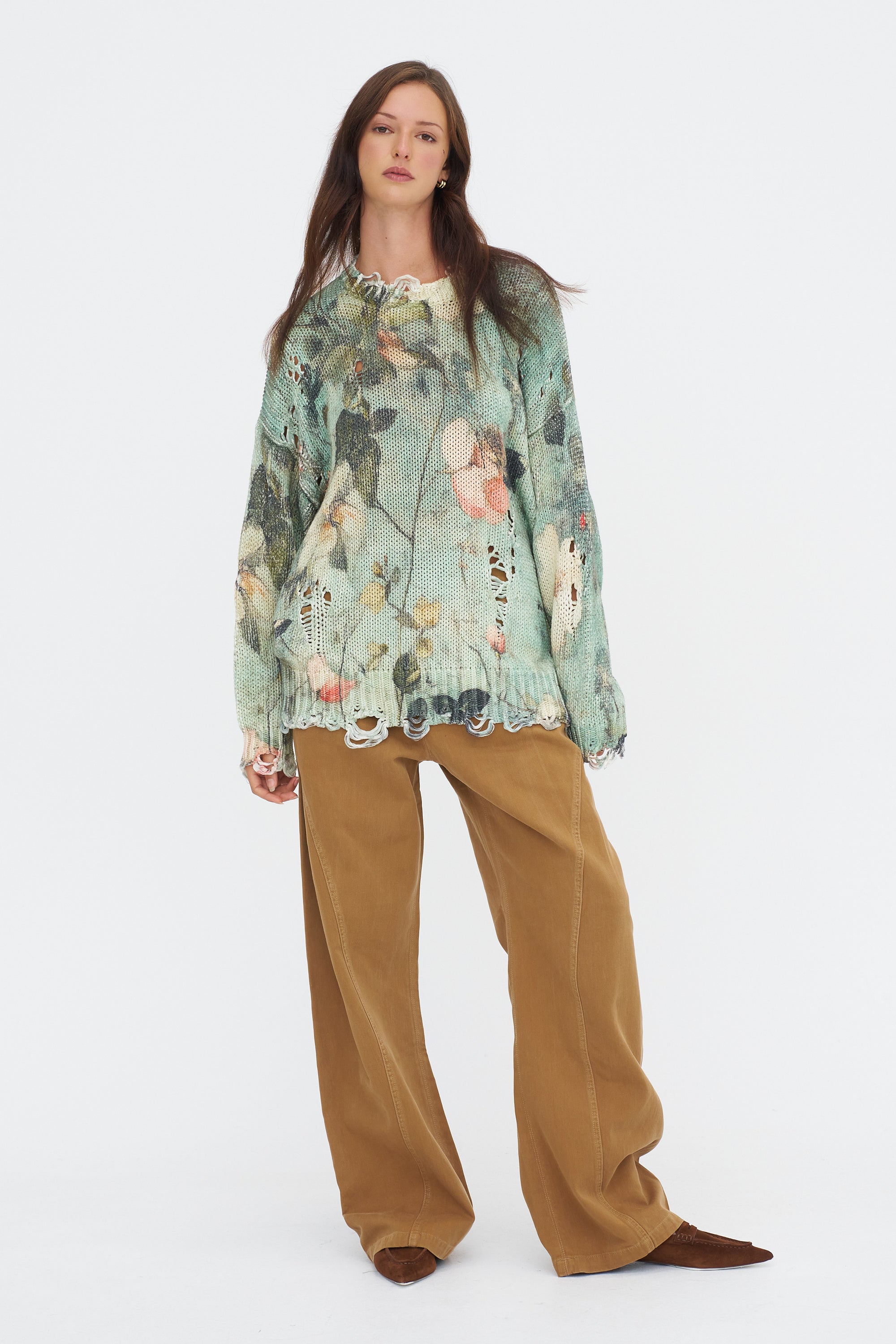 Printed Oversized Sweater, Turquoise Floral
