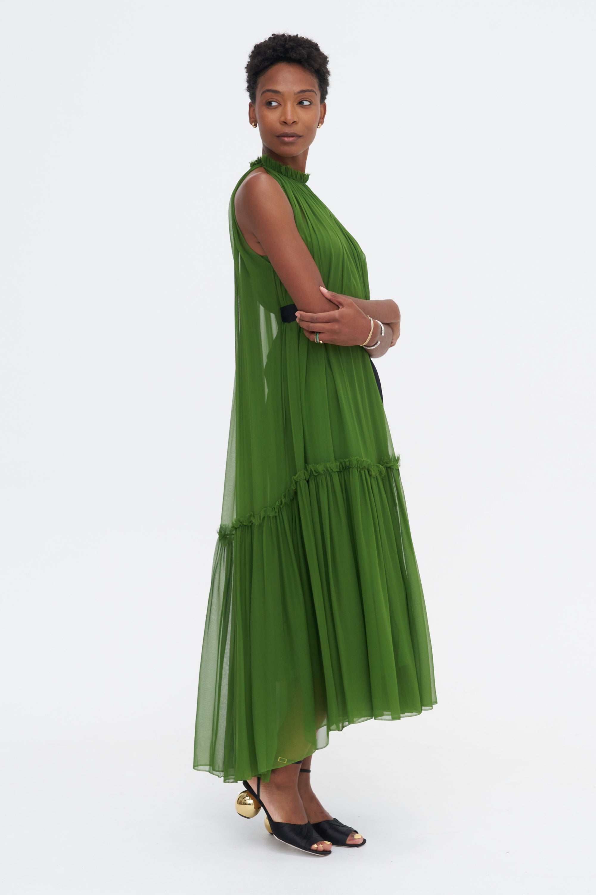 Moss Silk Chiffon Dress, Moss &amp; Black