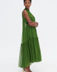 Moss Silk Chiffon Dress, Moss & Black