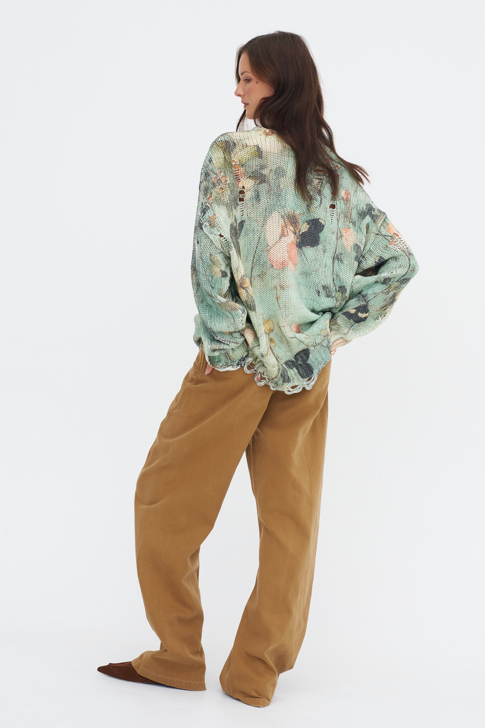 Printed Oversized Sweater, Turquoise Floral
