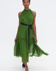 Moss Silk Chiffon Dress, Moss & Black