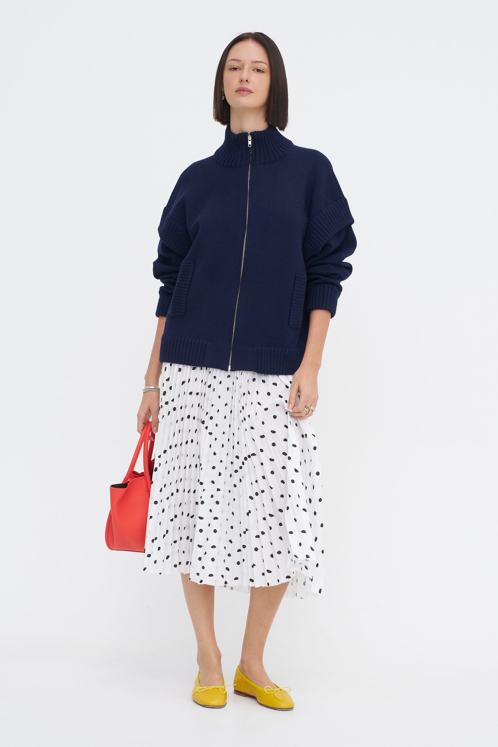 Scribble Dot Print Pull On Pleated Skirt, Black &amp; White Multi