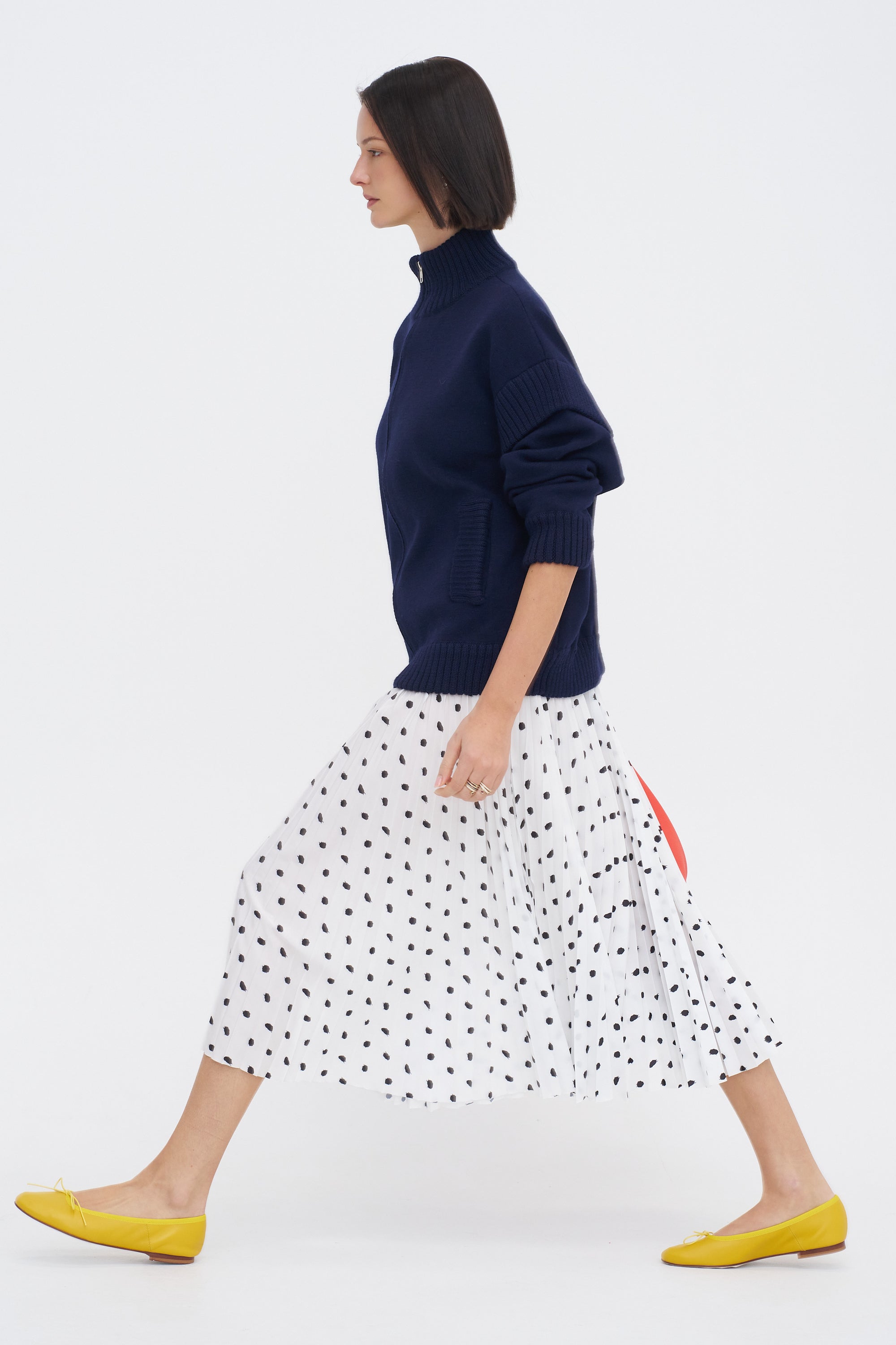 Scribble Dot Print Pull On Pleated Skirt, Black &amp; White Multi
