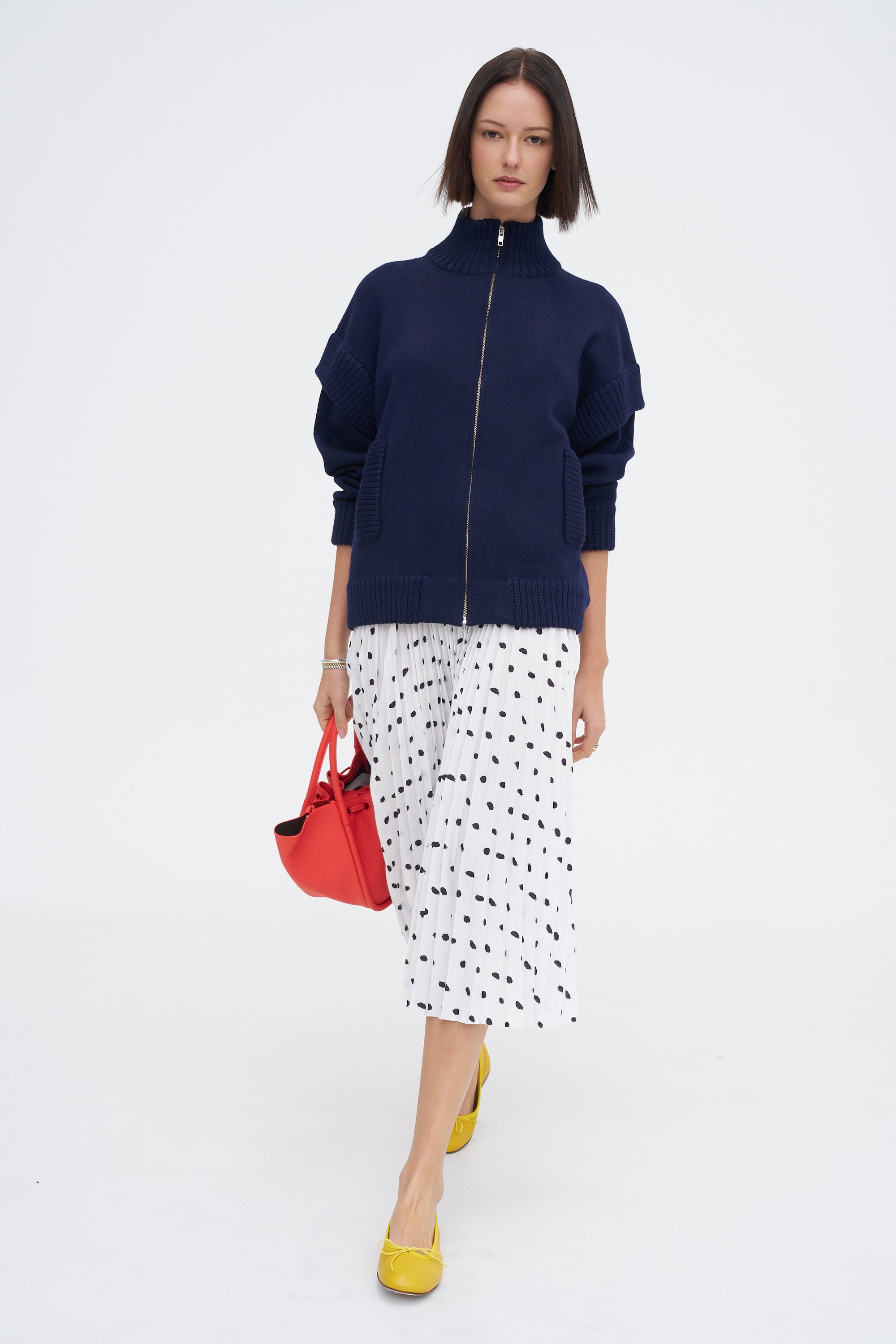 Scribble Dot Print Pull On Pleated Skirt, Black &amp; White Multi