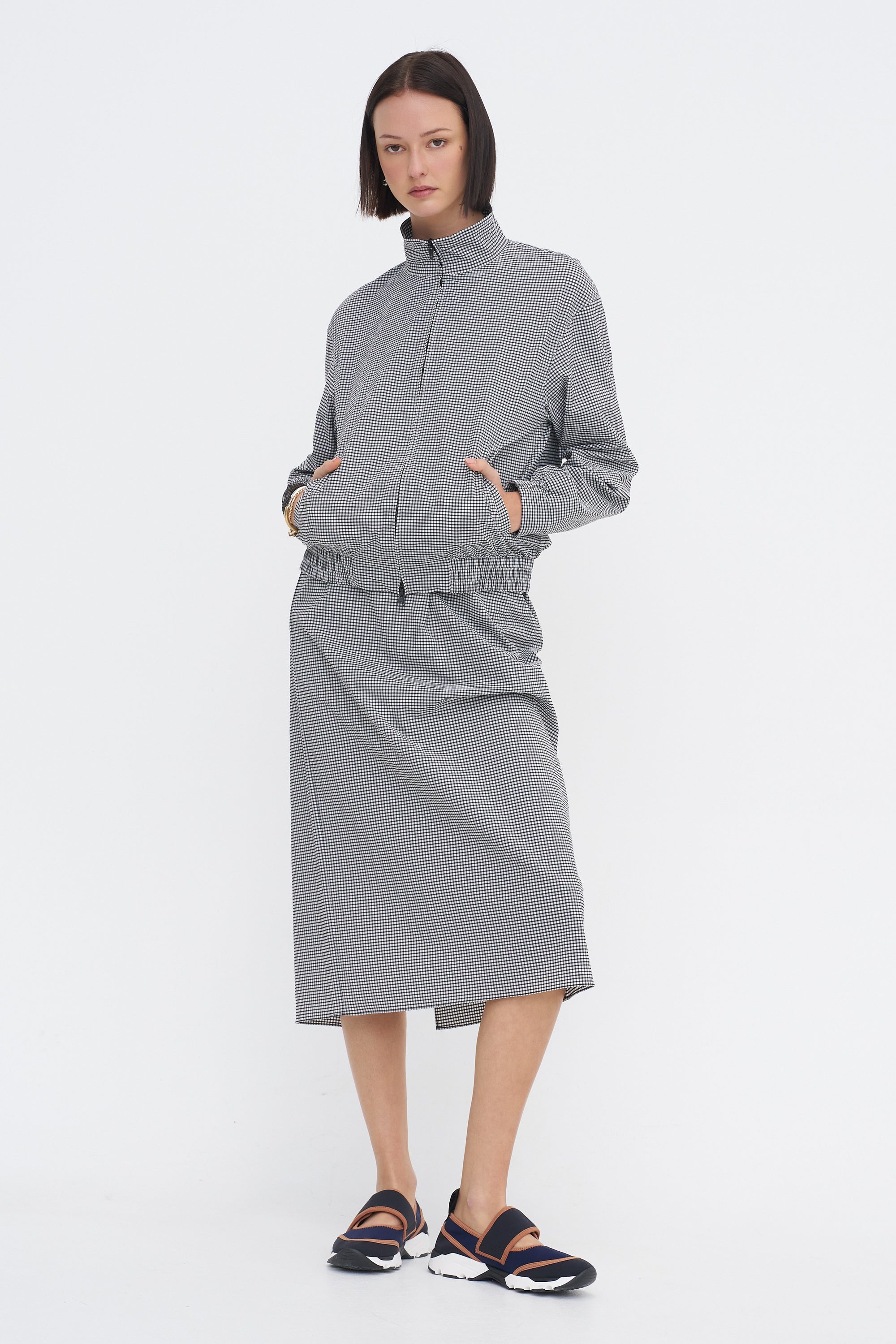 Tech Gingham Slip Skirt, Black &amp; White Gingham