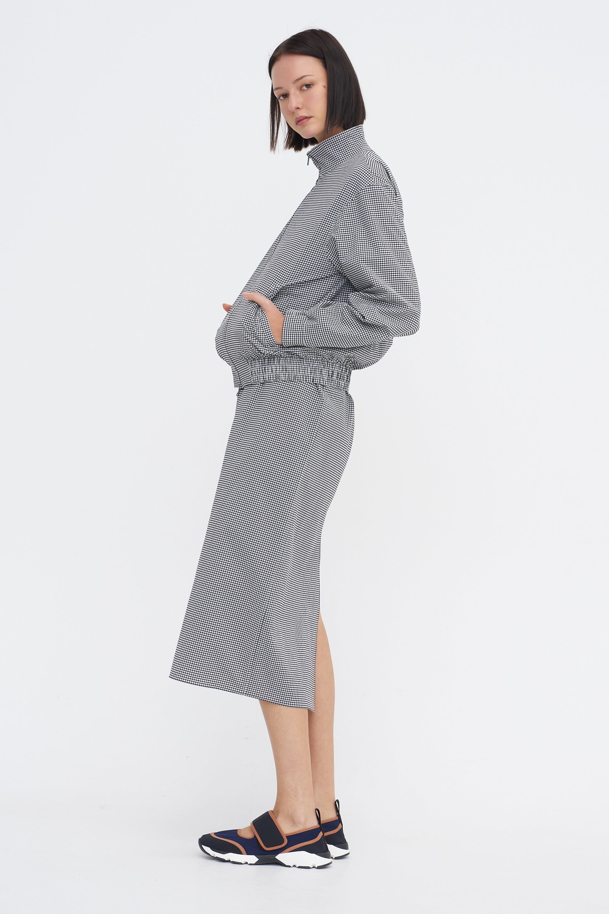 Tech Gingham Slip Skirt, Black &amp; White Gingham