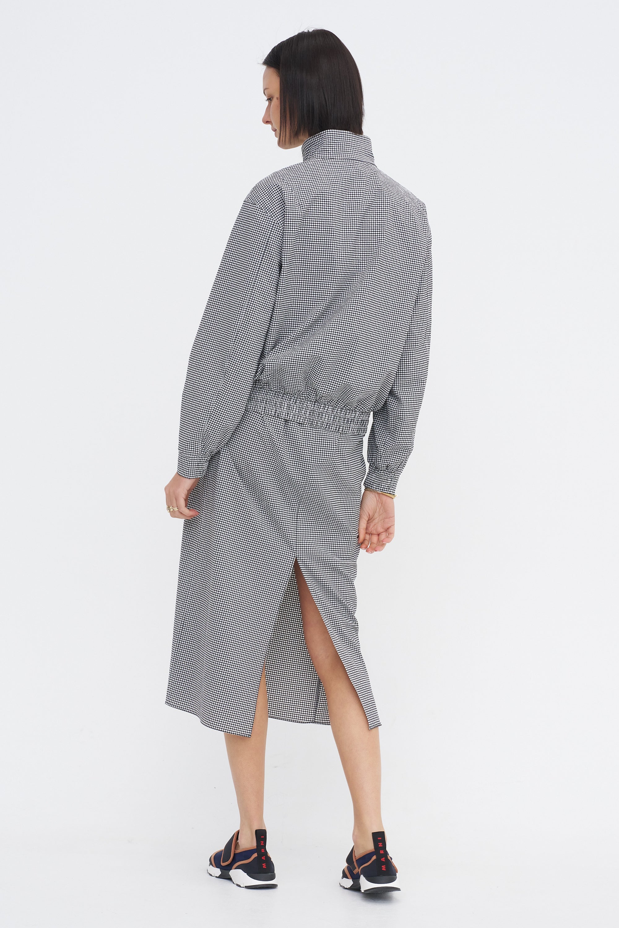 Tech Gingham Slip Skirt, Black &amp; White Gingham