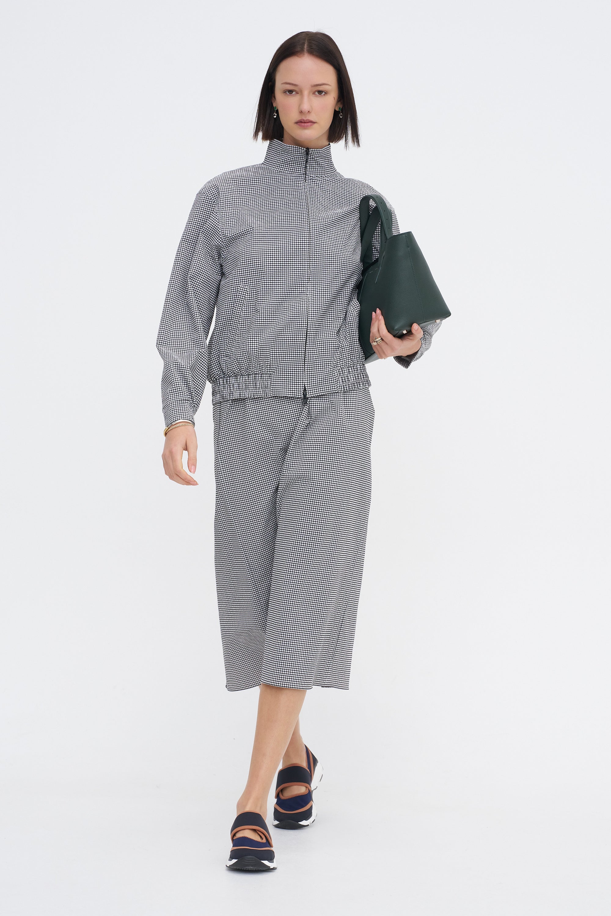 Tech Gingham Slip Skirt, Black &amp; White Gingham