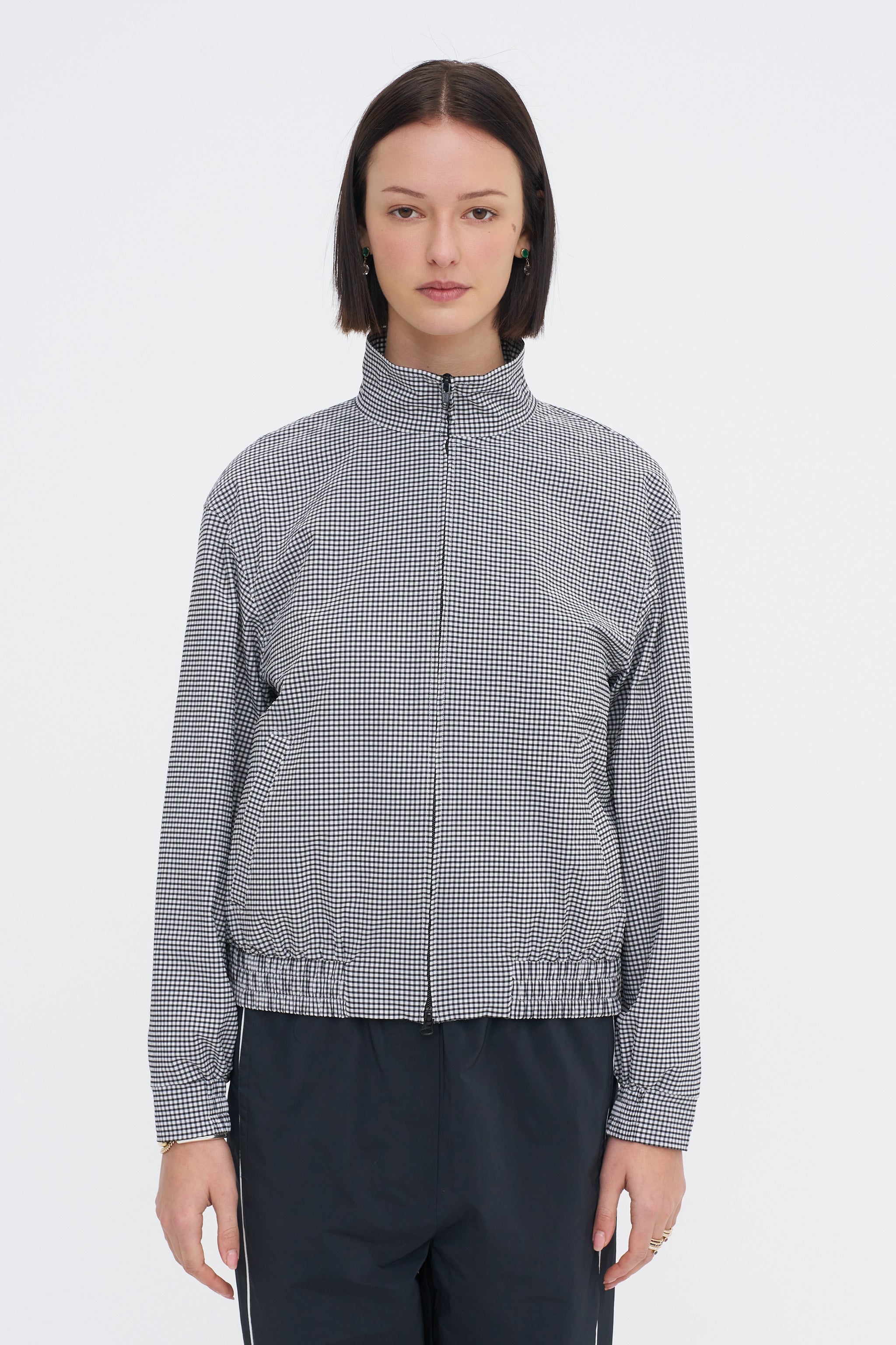 Tibi Tech Gingham Track Jacket, Black & White Gingham – Kick Pleat