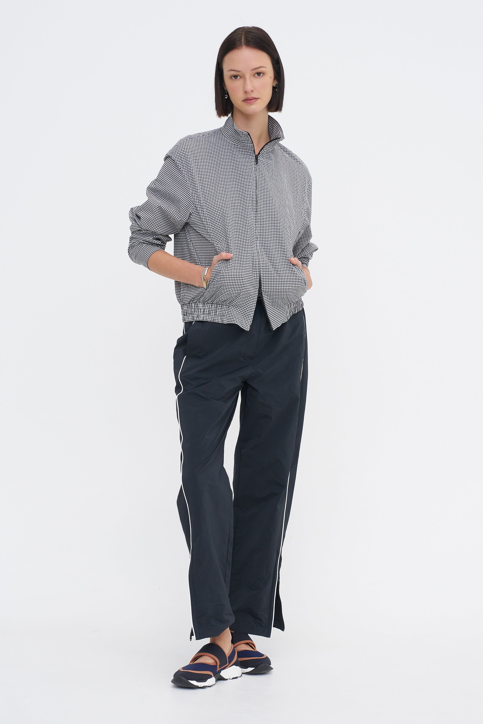 Tibi Tech Gingham Track Jacket, Black & White Gingham – Kick Pleat