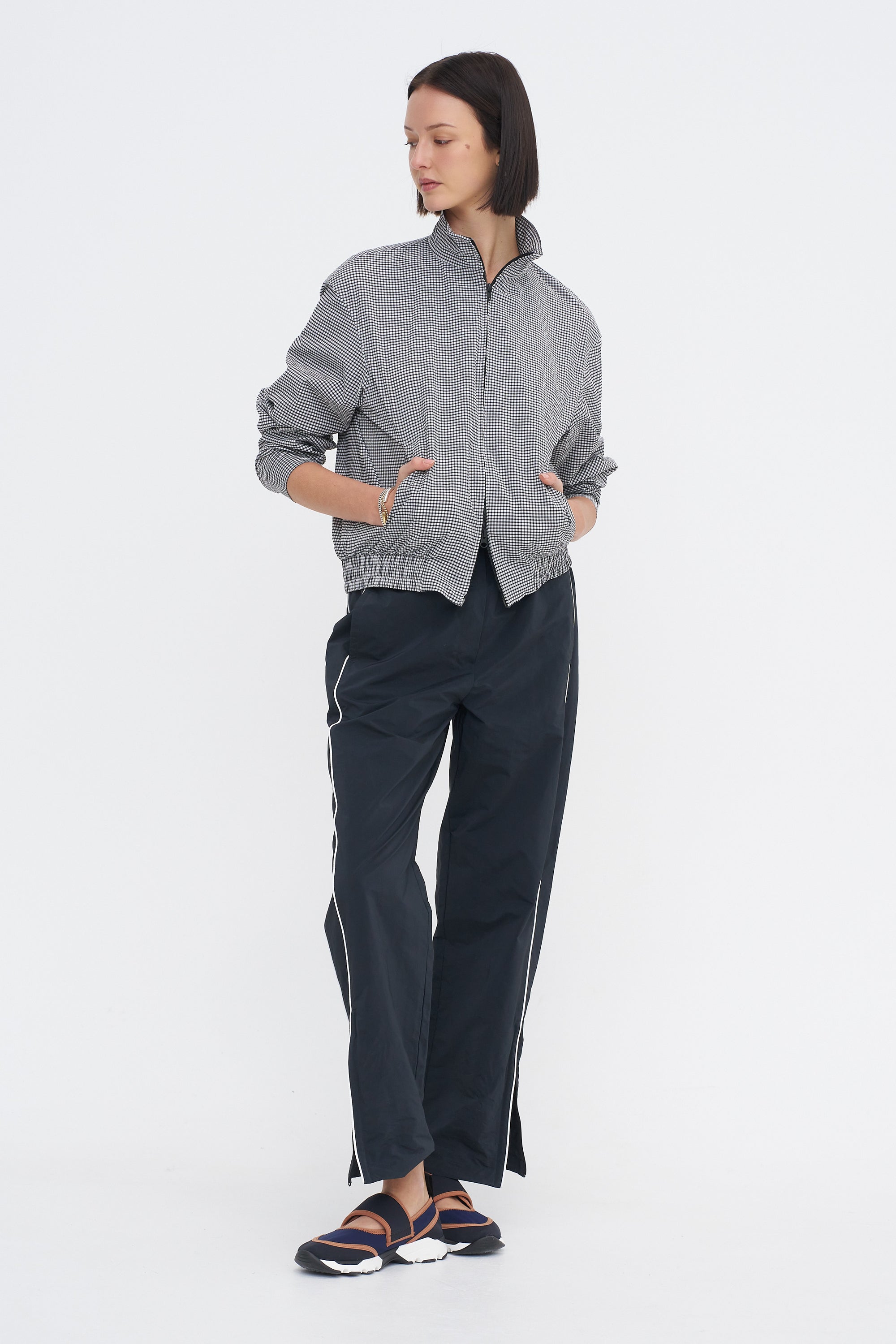 Tech Gingham Track Jacket, Black &amp; White Gingham