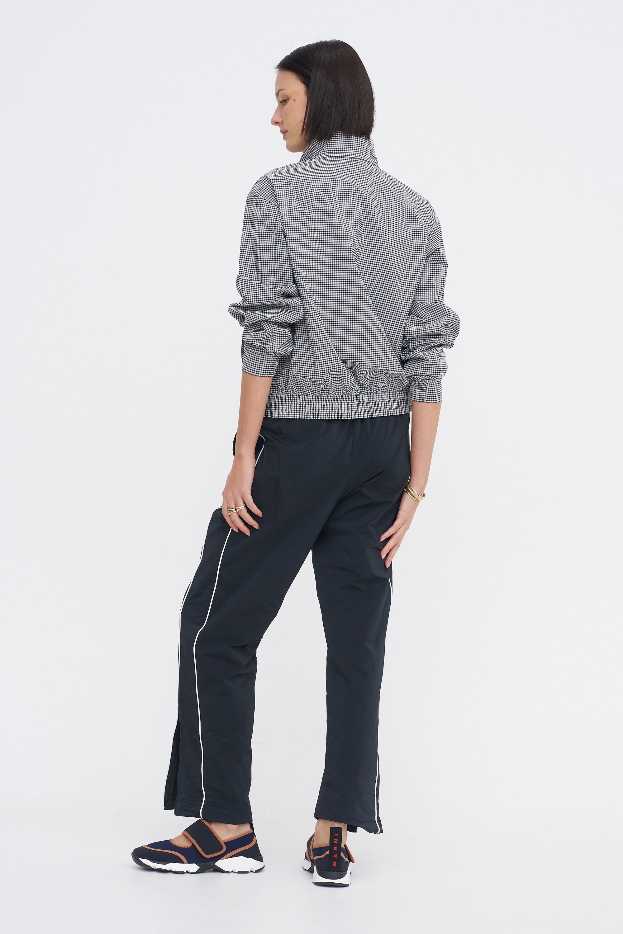 Tech Gingham Track Jacket, Black &amp; White Gingham