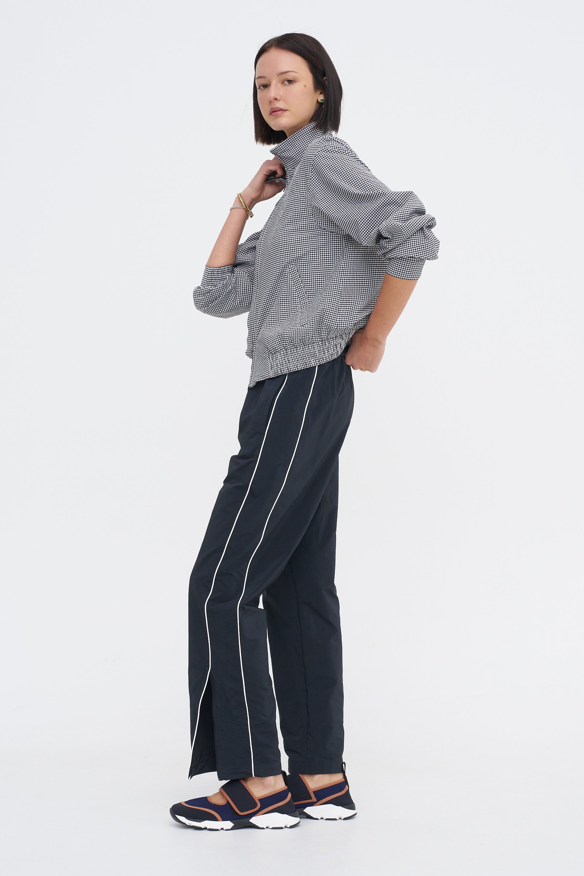 Tech Gingham Track Jacket, Black &amp; White Gingham